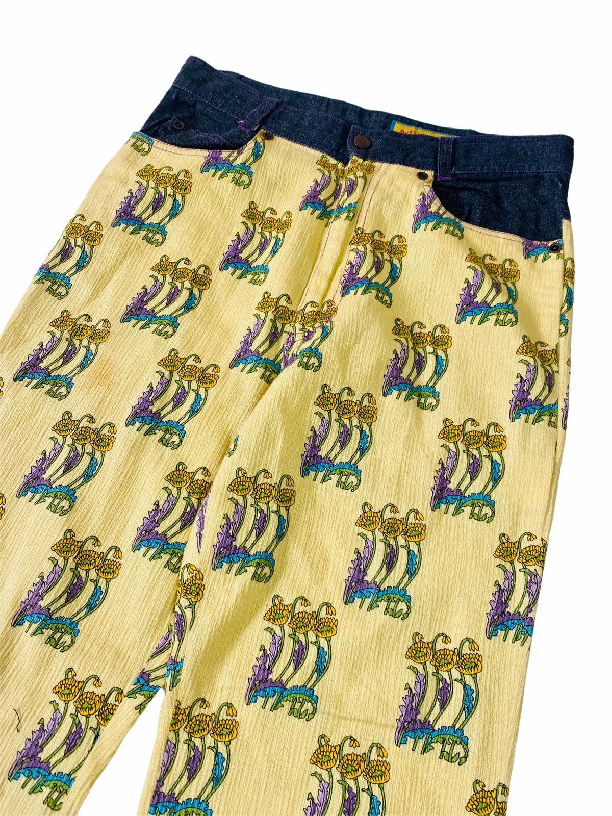 Hysteric Glamour × Japanese Brand 1980s Shinji Abe Hybrid Denim & Printed Pleats Sunflower Size US 28 / EU 44 - 3 Thumbnail
