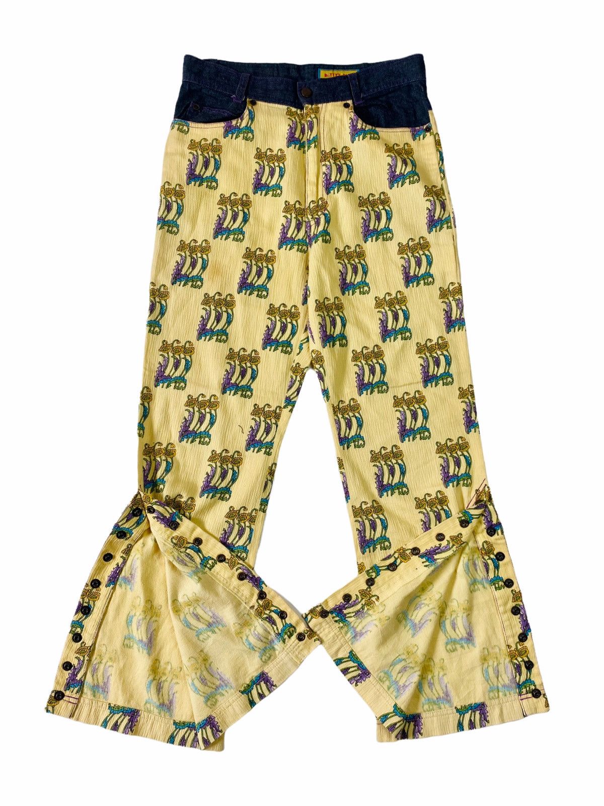 Hysteric Glamour × Japanese Brand 1980s Shinji Abe Hybrid Denim & Printed Pleats Sunflower Size US 28 / EU 44 - 1 Thumbnail