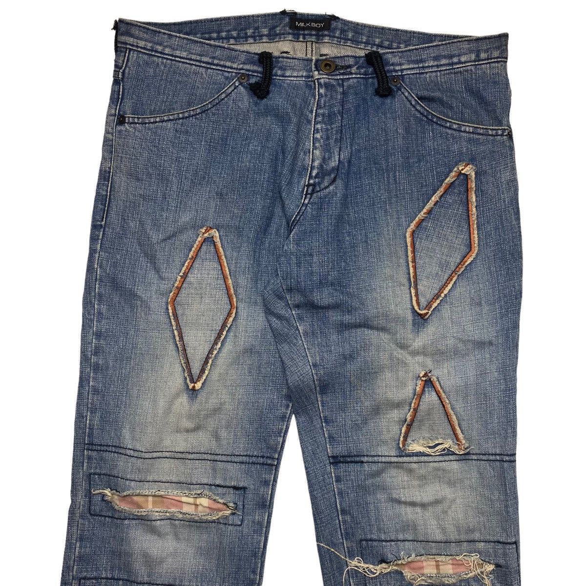 20471120 × Beauty Beast × Japanese Brand 1990s Milkboy - Grunge Patchwork Diamond Denim Size US 29 - 4 Thumbnail