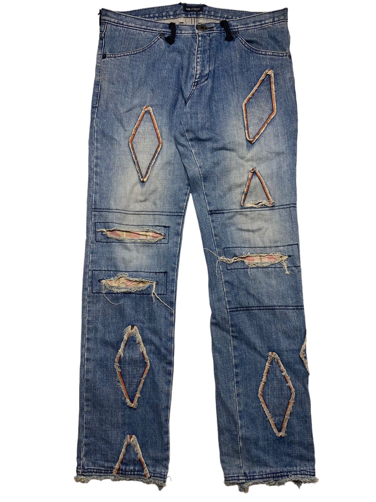 20471120 × Beauty Beast × Japanese Brand 1990s Milkboy - Grunge Patchwork Diamond Denim Size US 29 - 1 Thumbnail