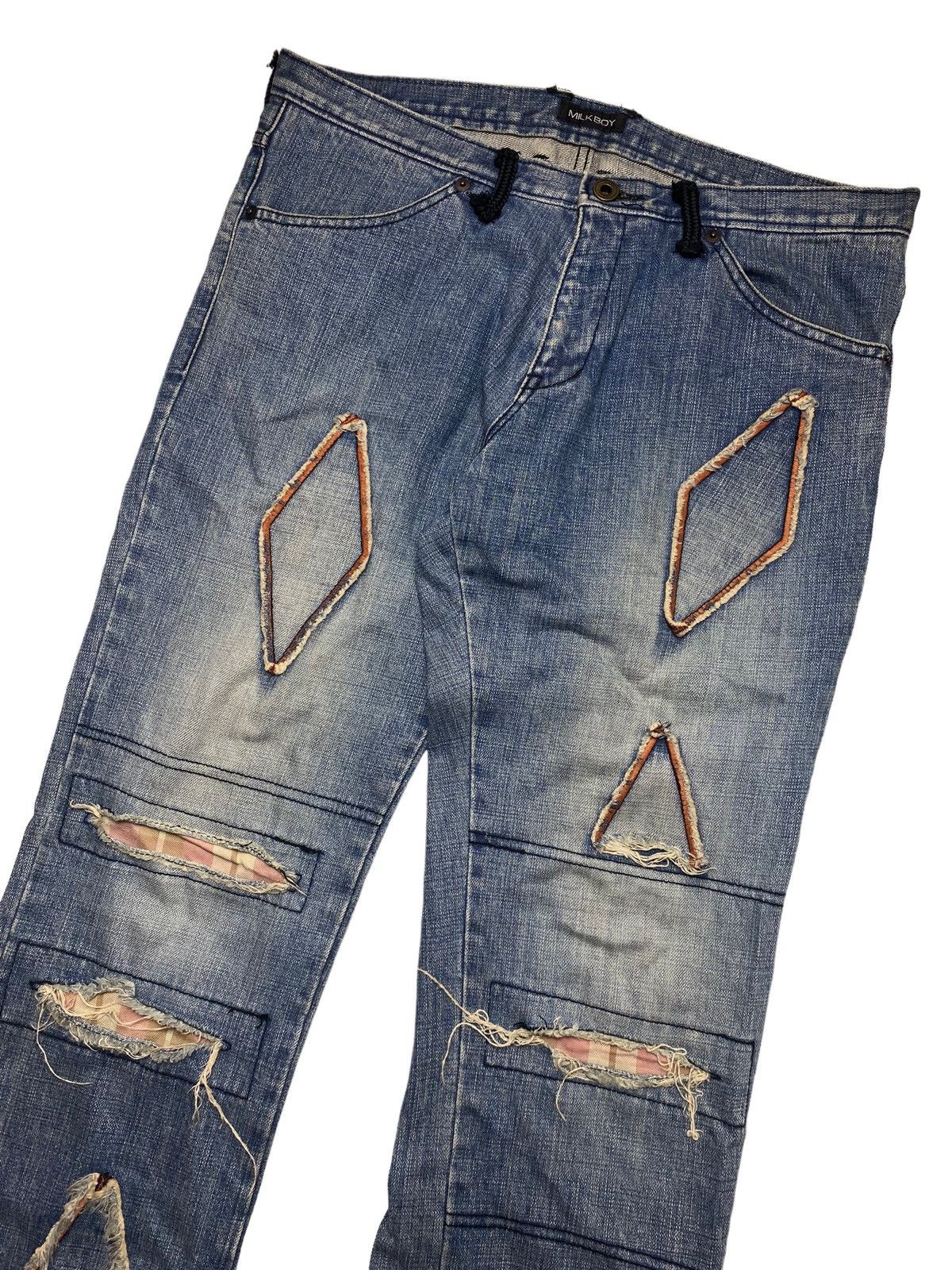 20471120 × Beauty Beast × Japanese Brand 1990s Milkboy - Grunge Patchwork Diamond Denim Size US 29 - 3 Thumbnail