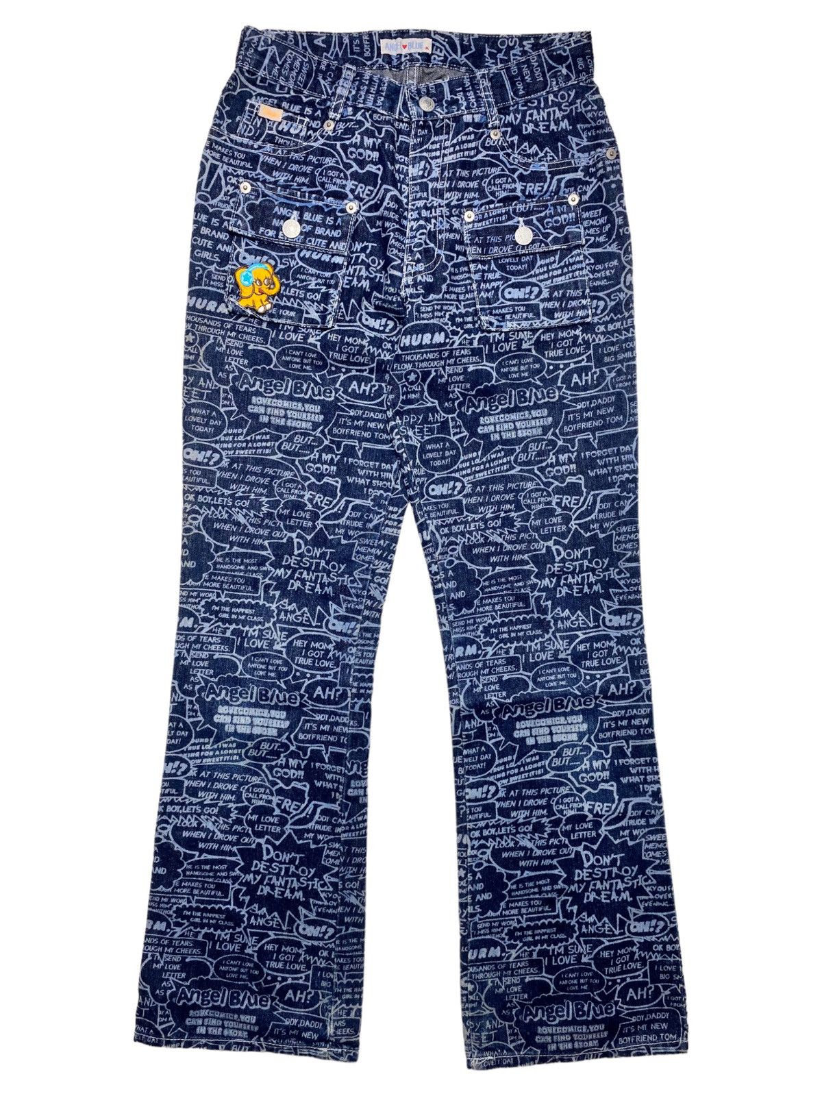 Japanese Brand × Vintage 1990s Angel Blue - Flower Generation Comic Denim Pants Size US 27 - 1 Thumbnail