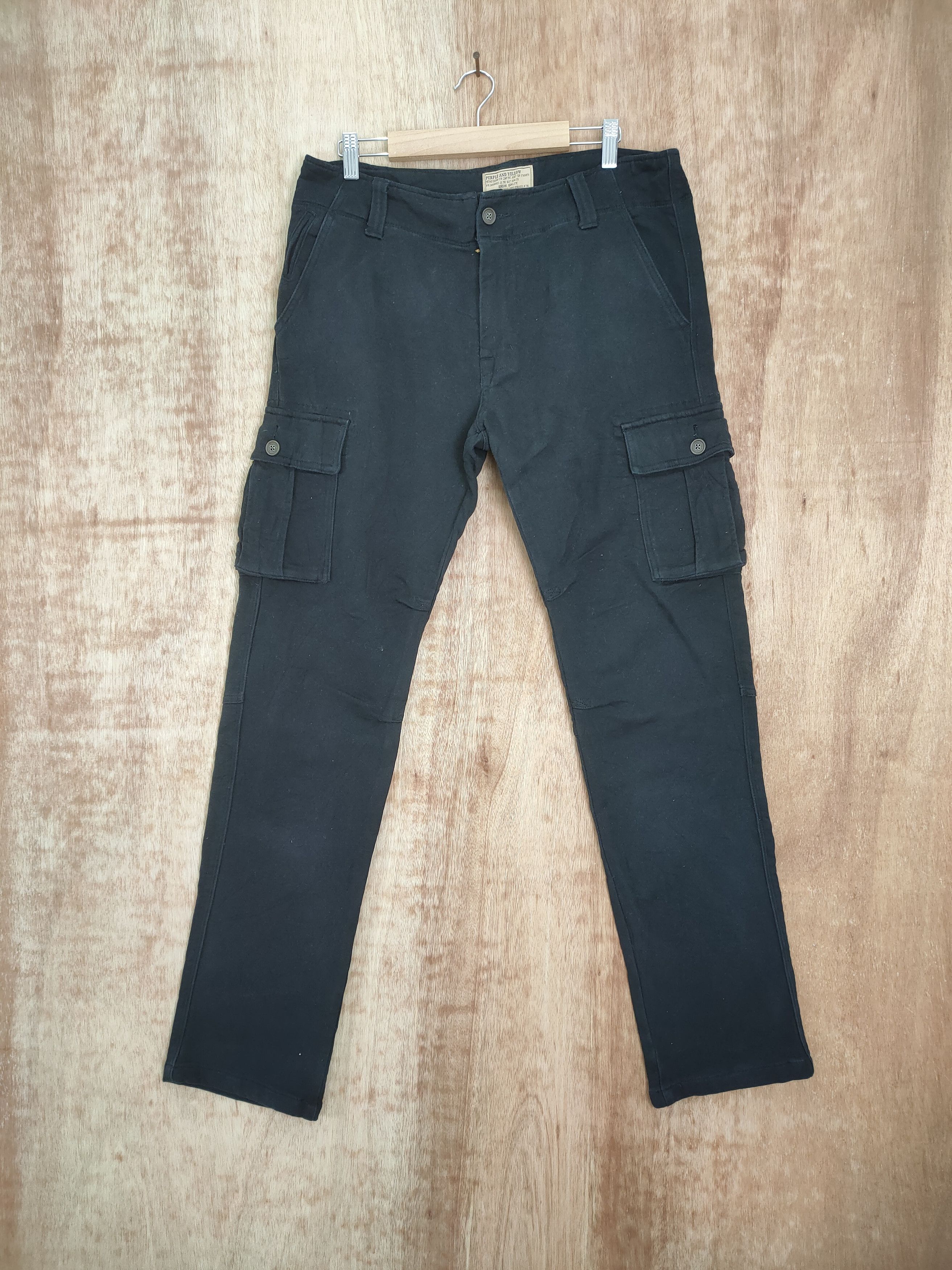 image of Purple & Yellow Black Cargo Pants, Men's (Size 33)