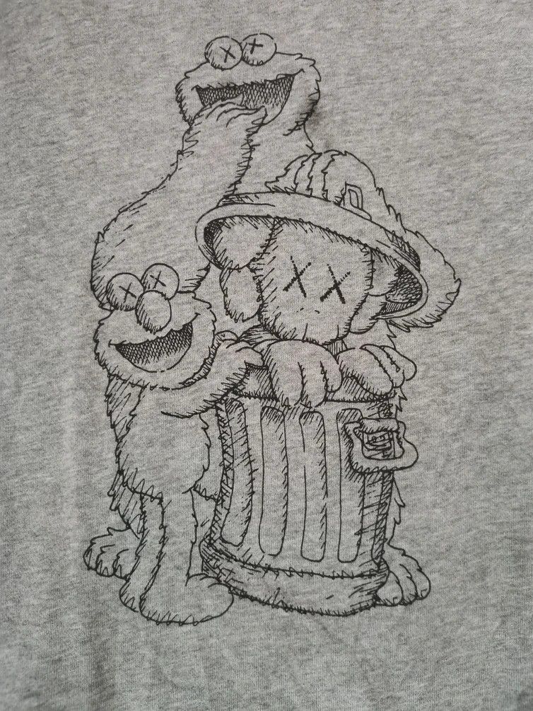 image of Kaws Sesame Street Sweatshirt Originalfake Designer in Grey, Men's (Size Medium)