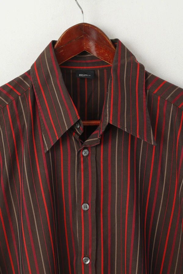 Hugo Boss Hugo Boss Men L Casual Shirt Brown Striped Cotton 1414 Size US L / EU 52-54 / 3 - 3 Thumbnail