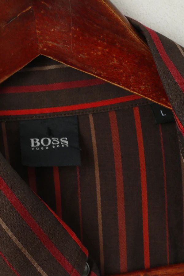 Hugo Boss Hugo Boss Men L Casual Shirt Brown Striped Cotton 1414 Size US L / EU 52-54 / 3 - 5 Thumbnail