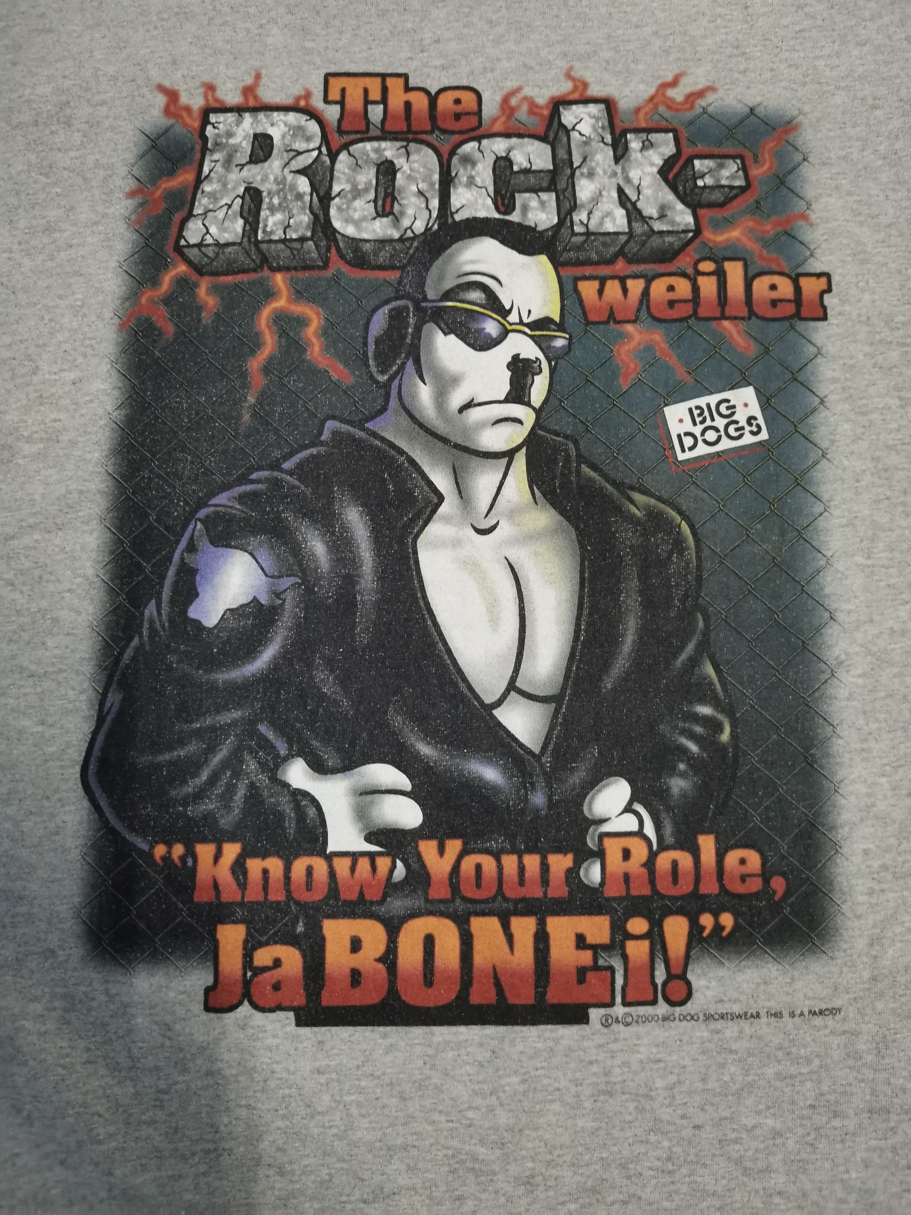 image of Big Dogs x Vintage The Rock Big Dog Parody Wwf Wwe Tee Wrestling in Grey, Men's (Size Large)