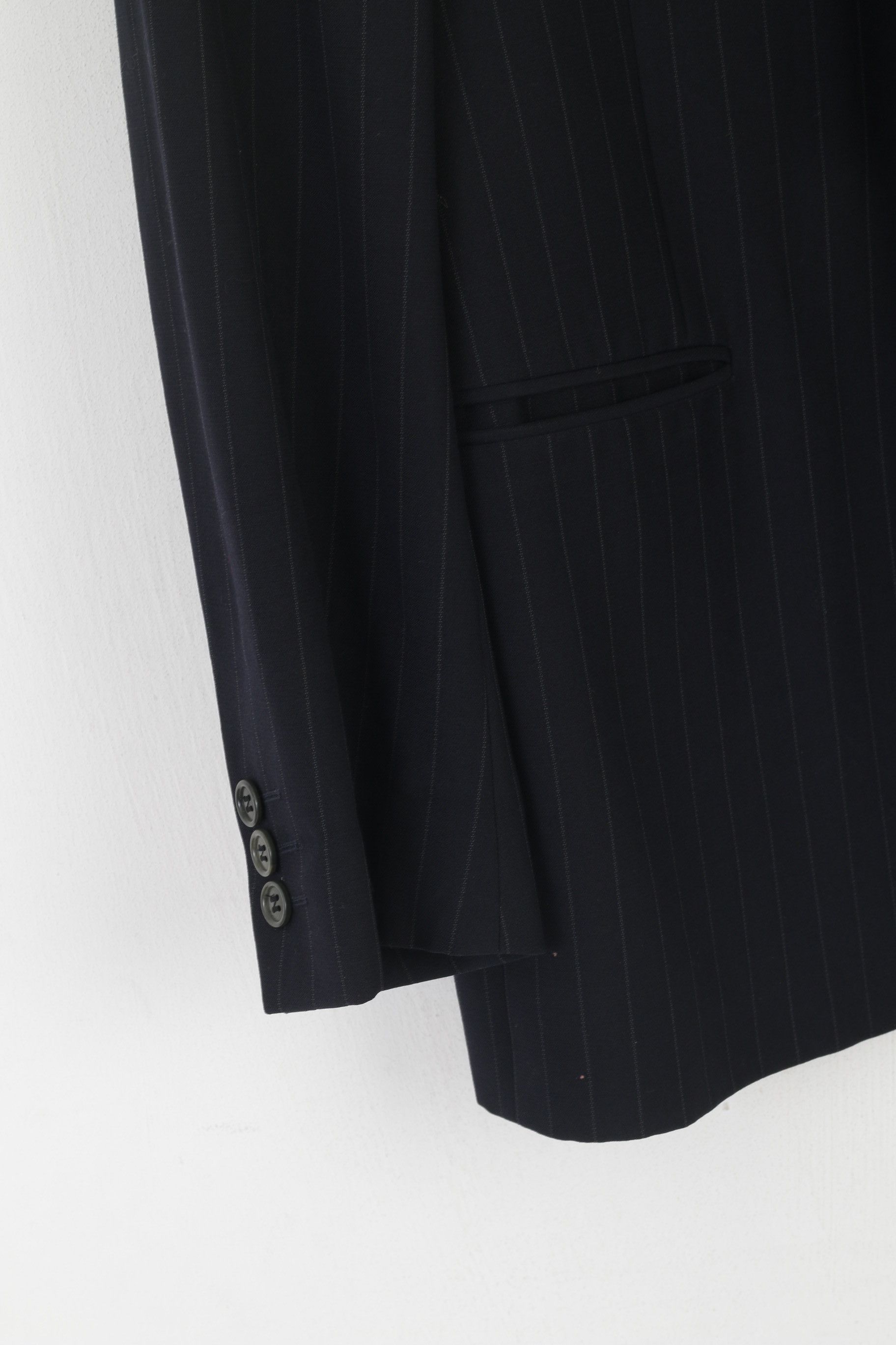 Vintage Nino Danieli Men 50 40 Blazer Navy Striped Wool 7544 Size 40R - 3 Thumbnail