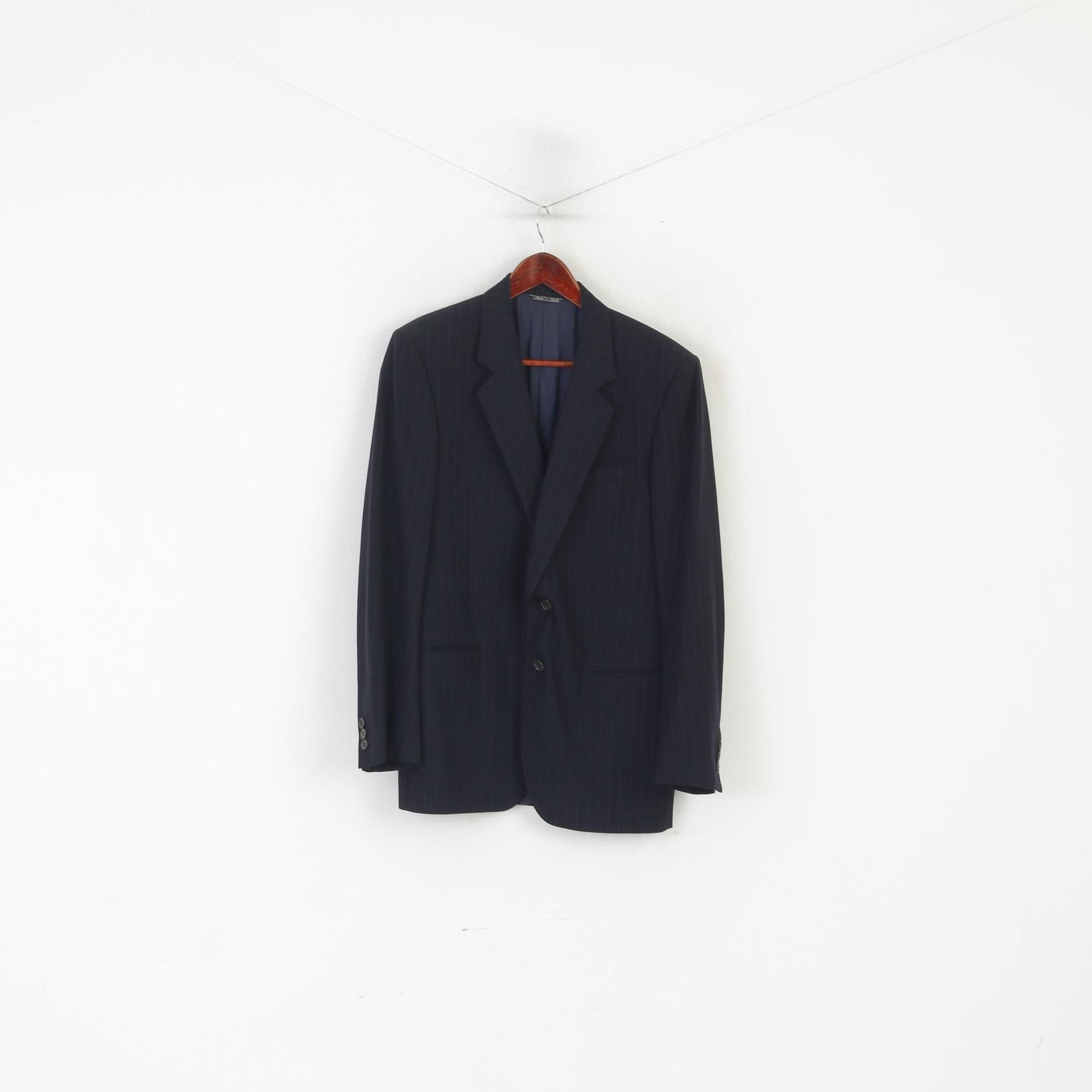 Vintage Nino Danieli Men 50 40 Blazer Navy Striped Wool 7544 Size 40R - 1 Thumbnail