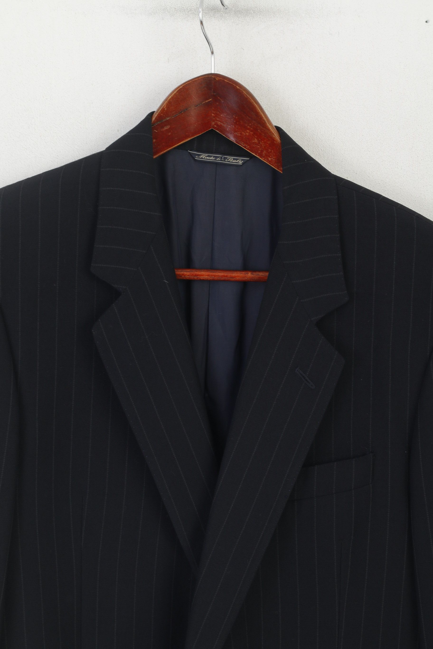 Vintage Nino Danieli Men 50 40 Blazer Navy Striped Wool 7544 Size 40R - 2 Thumbnail