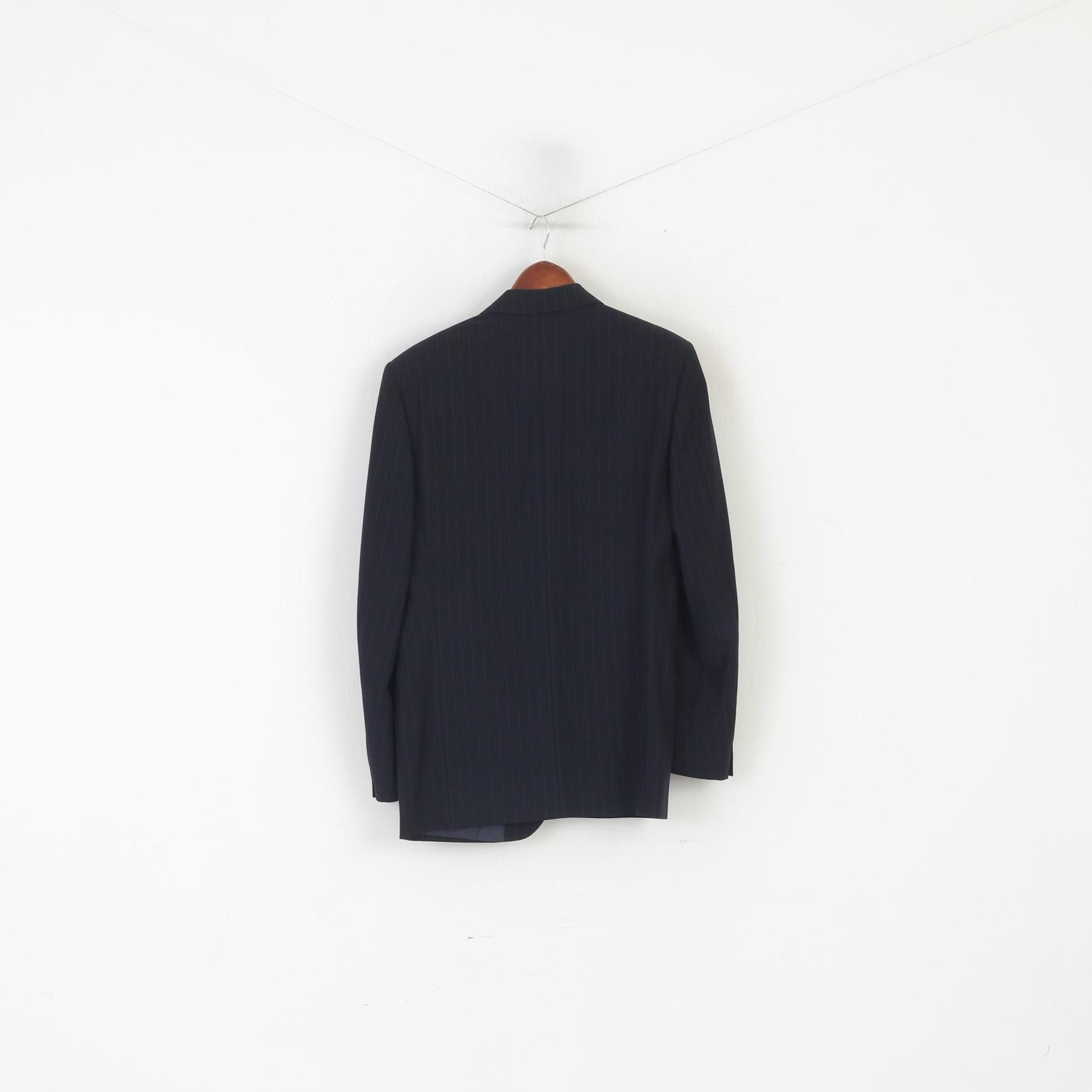 Vintage Nino Danieli Men 50 40 Blazer Navy Striped Wool 7544 Size 40R - 6 Thumbnail