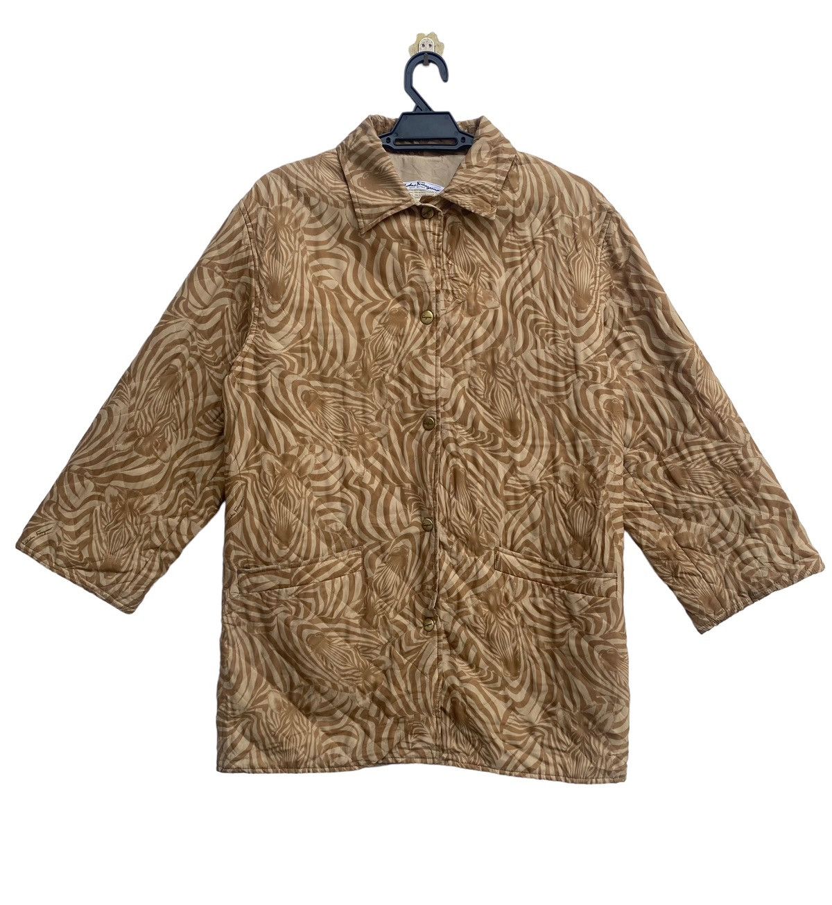 image of VTG 90's Salvatore Ferragamo Zebra Printed Quilted Jacket in Brown, Men's (Size Small)