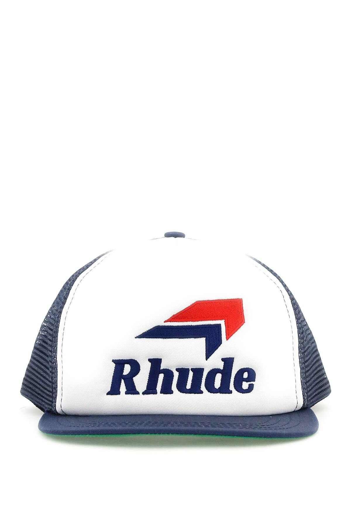 image of Rhude Fw22 Speedmark Trucker Hat in Blue White, Men's