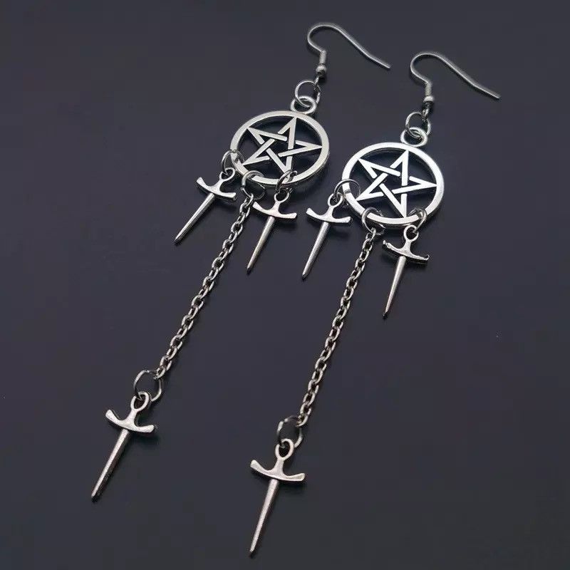 Jewelry Pentagram Swords Earring in Silver, Women's