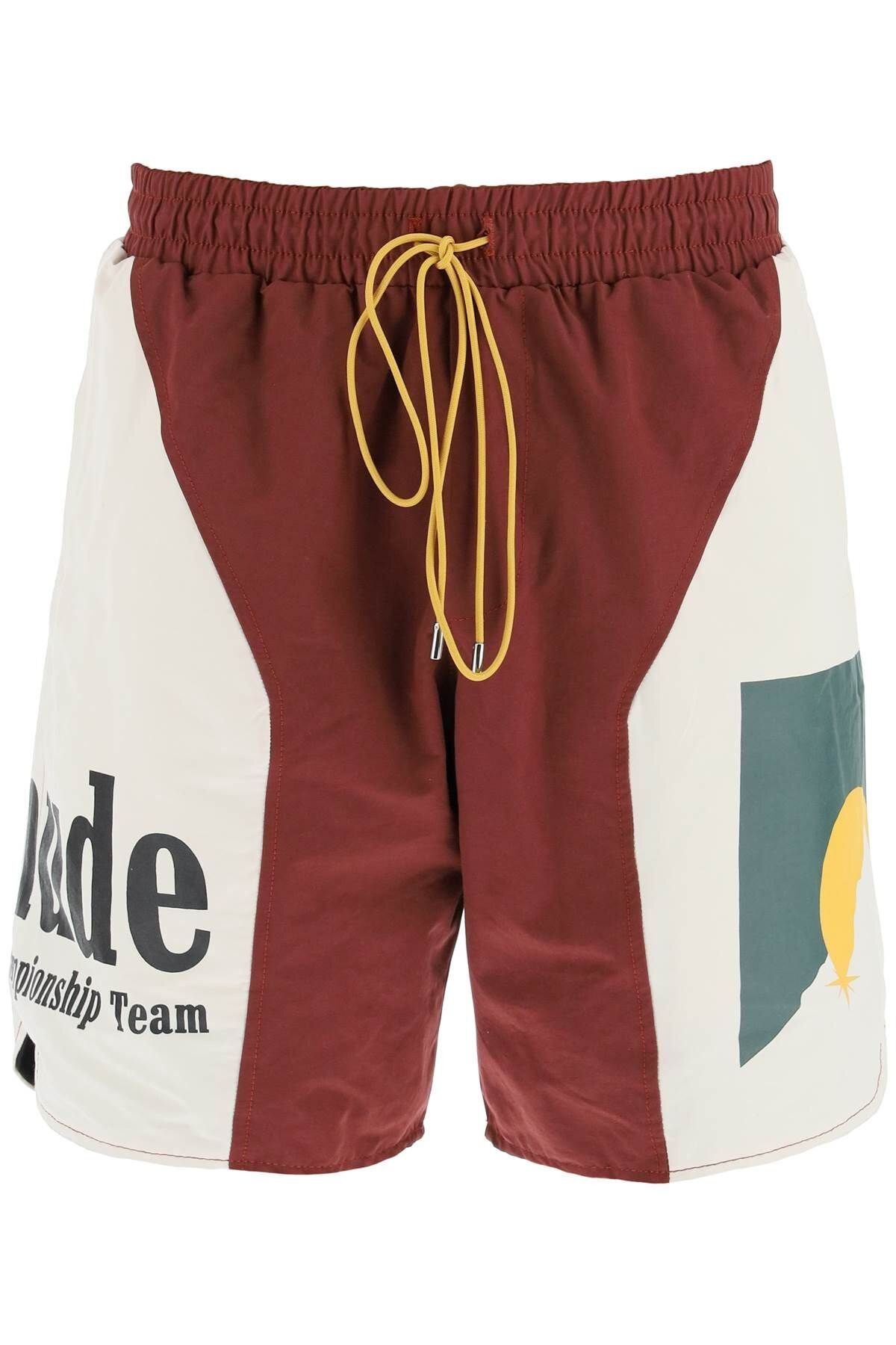 image of Rhude Fw22 Logo Print Bicolor Bermuda Shorts, Men's (Size 32)