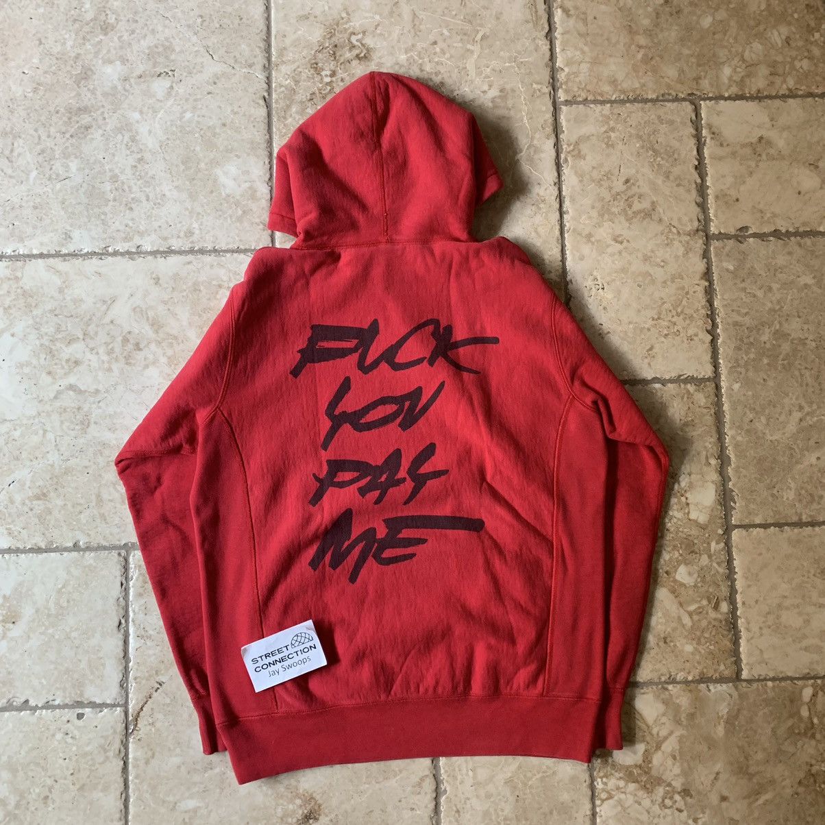 image of Futura Fw2011 Fuck You Pay Me Pullover Hoodie Large in Red, Men's