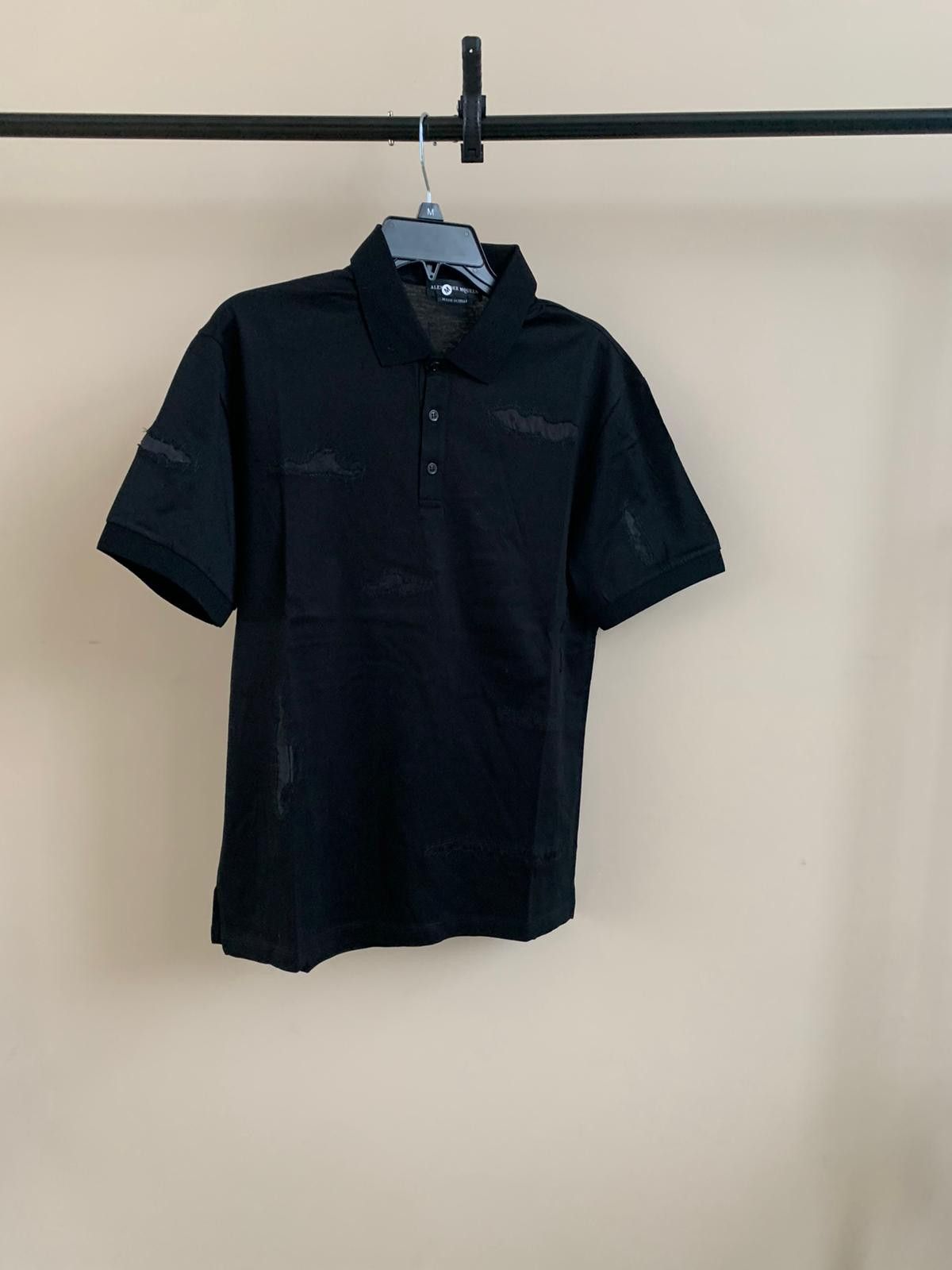 image of Alexander Mcqueen Distressed Polo, Ss In Black, Men's (Size Medium)
