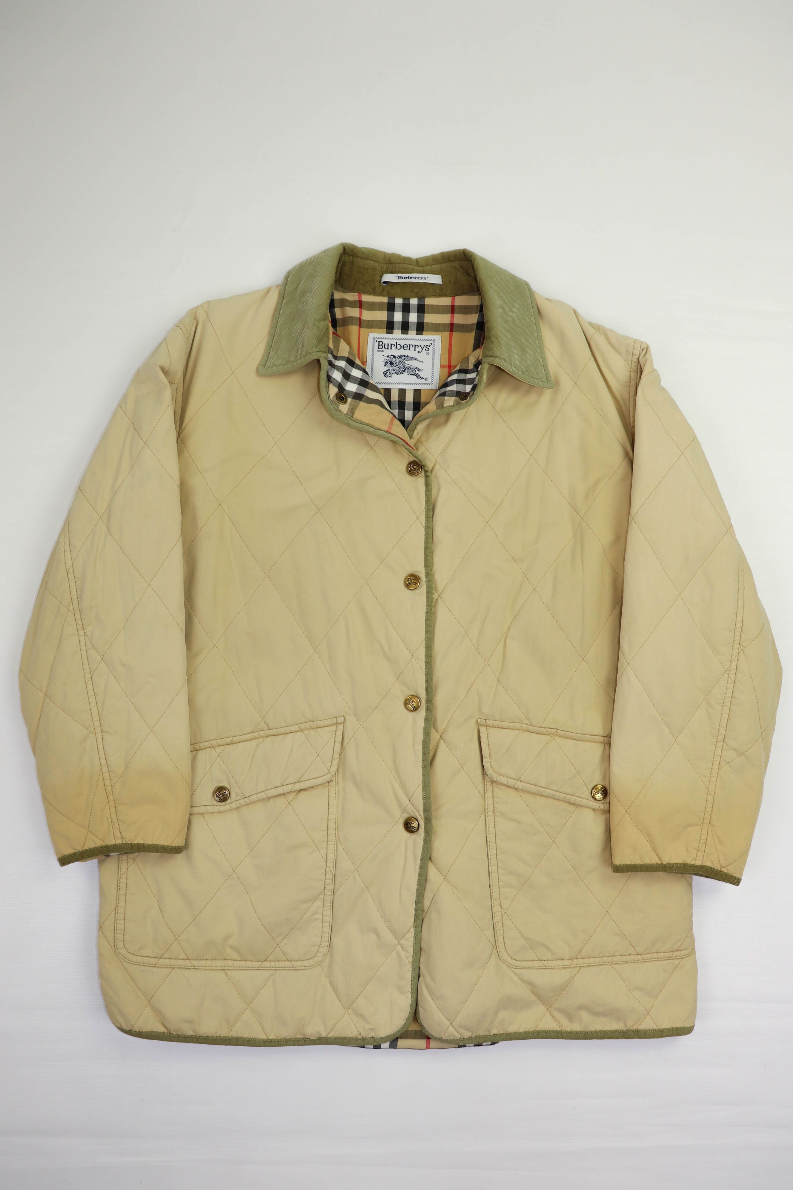 image of Burberrys Vintage 80's Distressed Sun Faded Quilted Jacket in Desert Beige, Women's (Size Large)