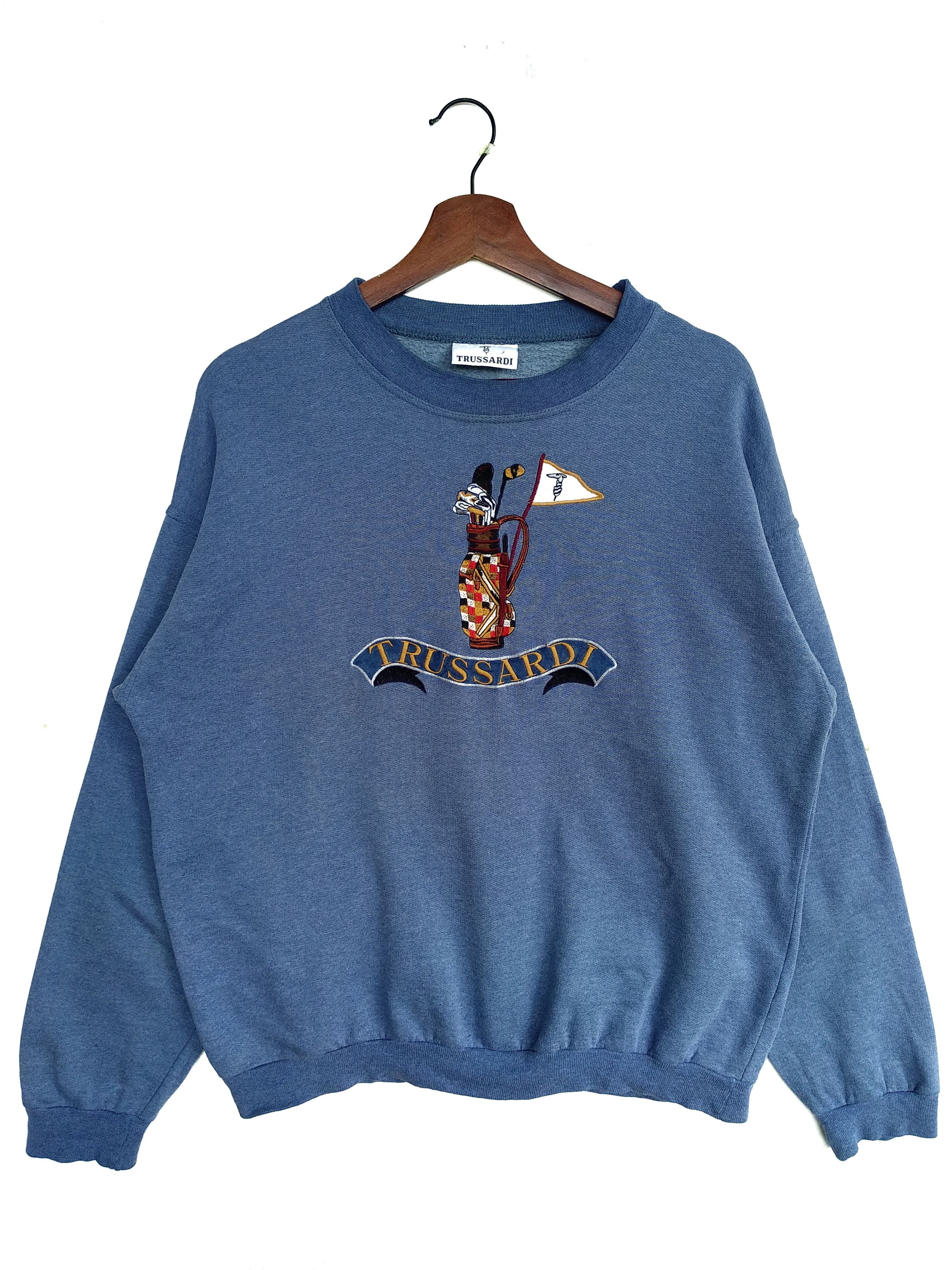 image of Vintage Trussardi Sweatshirt/embroidery Logo/made In Italy in Blue, Men's (Size Large)