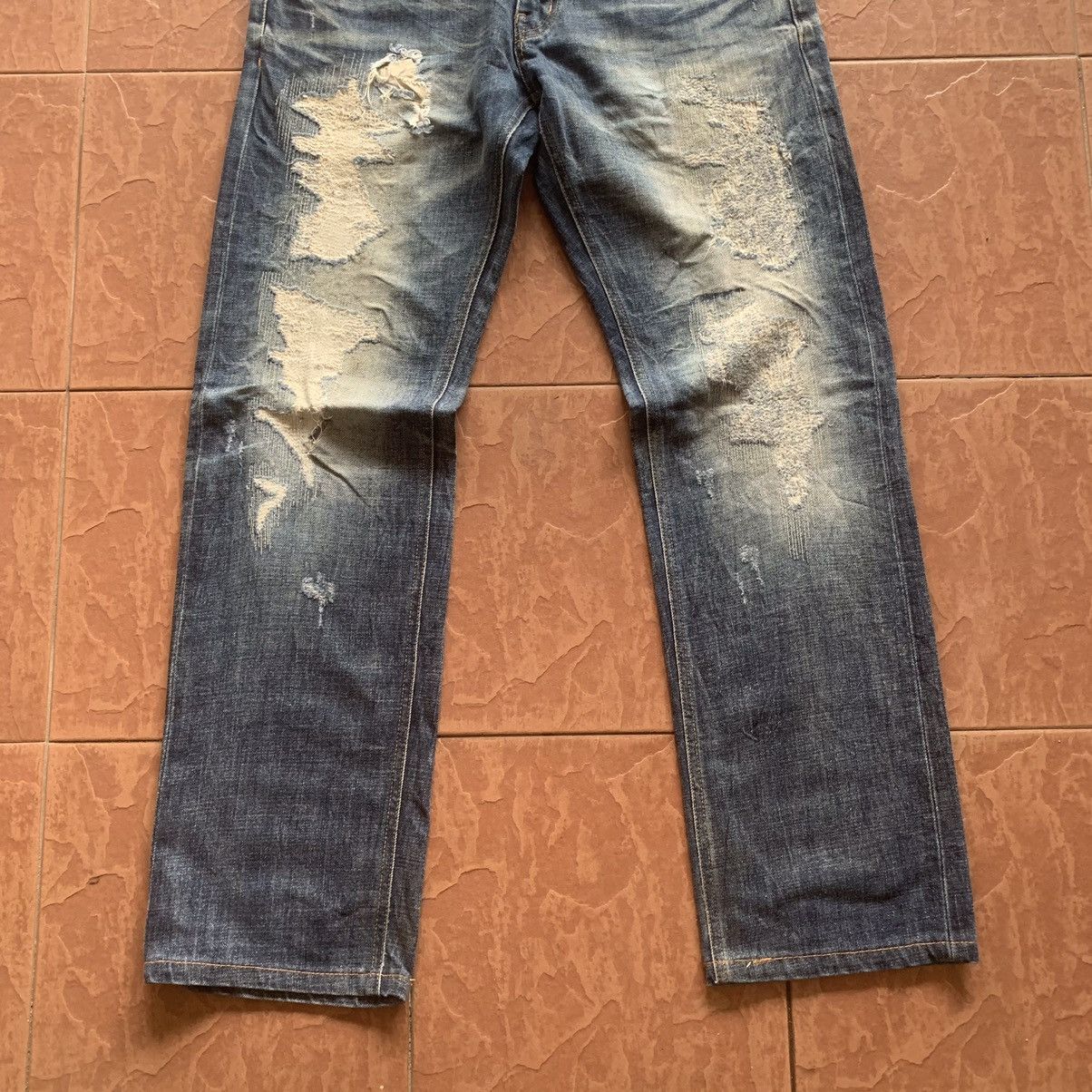Japanese Brand × Vintage JAPANESE VINTAGE JEANS 35x31 RIPPED DPSR RUGGED DENIM PANTS Size US 35 - 3 Thumbnail