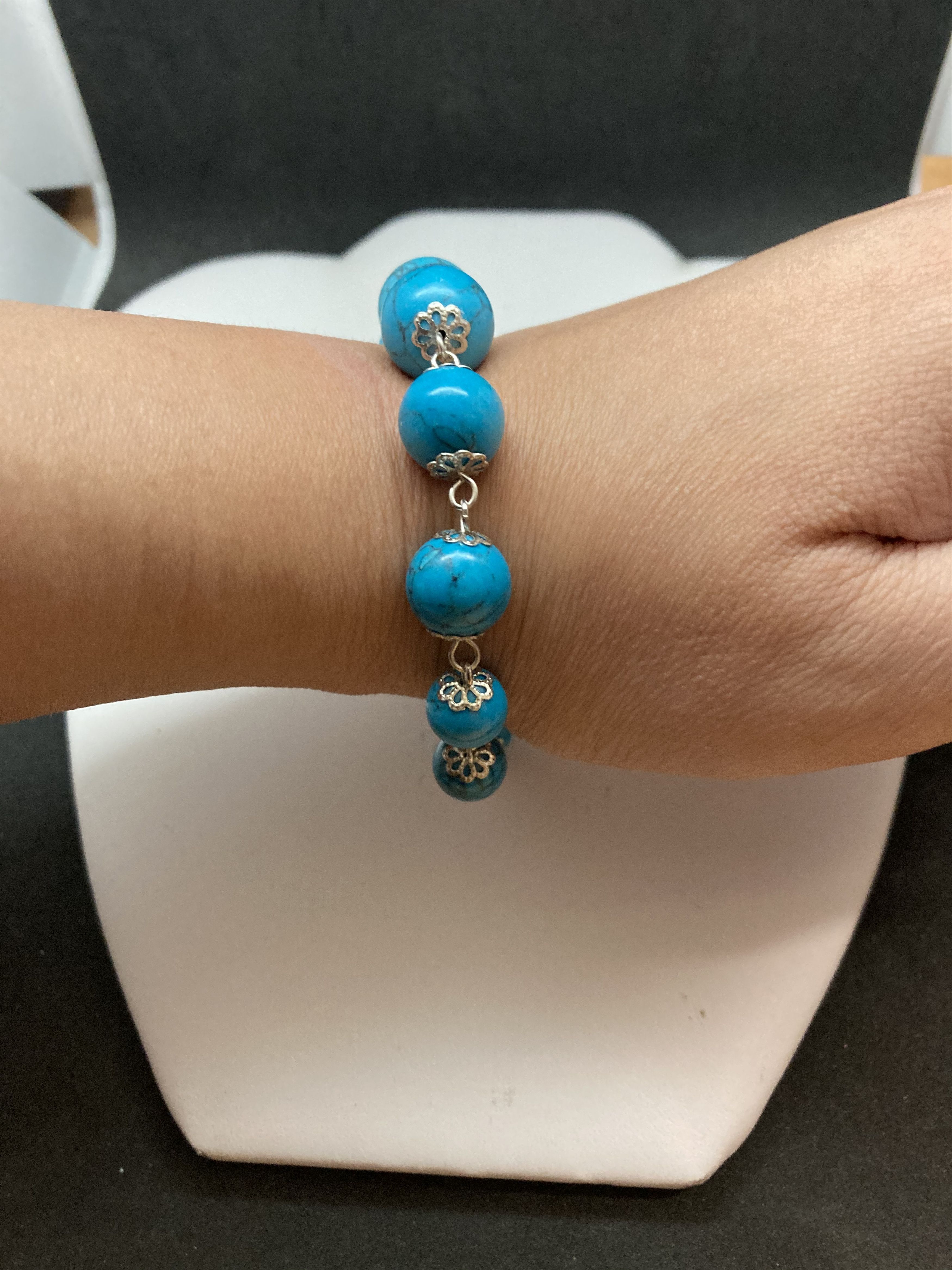 Handmade Turquoise Tibetan Silver Chain bracelet Size ONE SIZE - 4 Thumbnail