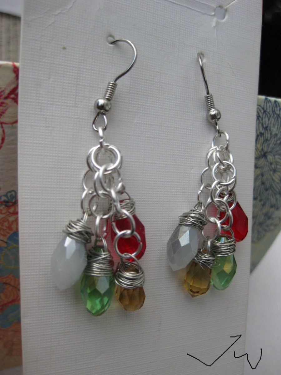 Jewelry 4 Crystal Beads Stainless Steel Dangle Earrings Size ONE SIZE - 3 Thumbnail