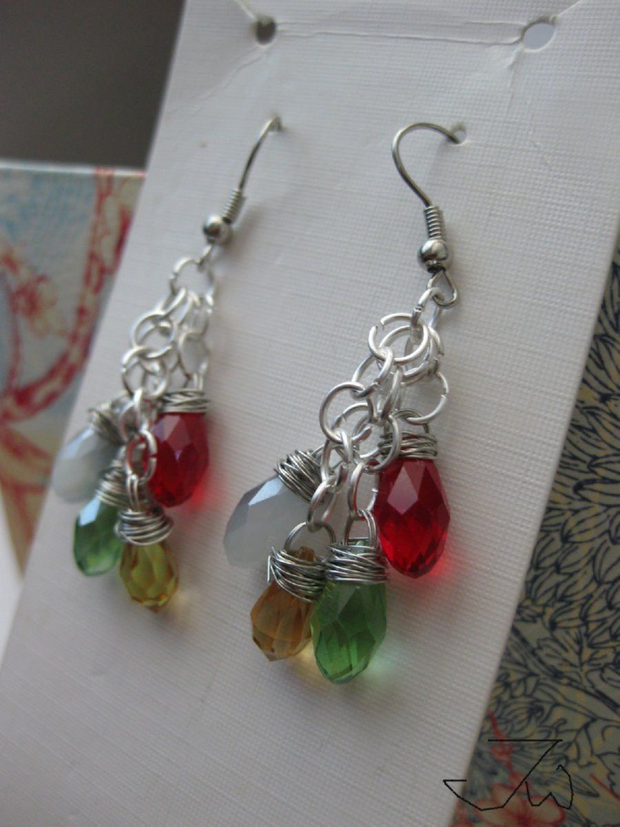 Jewelry 4 Crystal Beads Stainless Steel Dangle Earrings Size ONE SIZE - 2 Thumbnail
