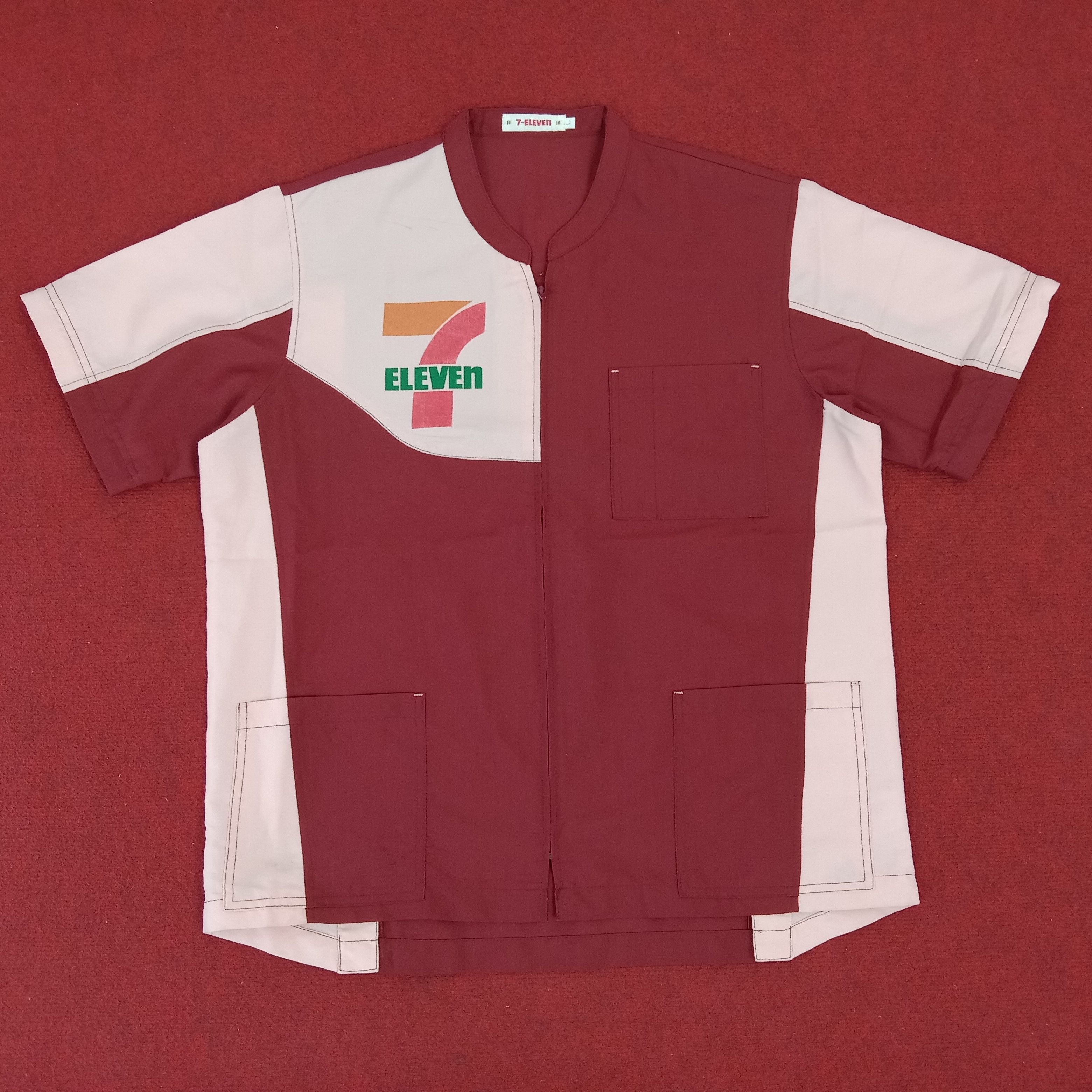 image of Vintage x Workers 7 Eleven Japanese Workers Working Uniform Shirt Jacket in Maroon (Size Large)