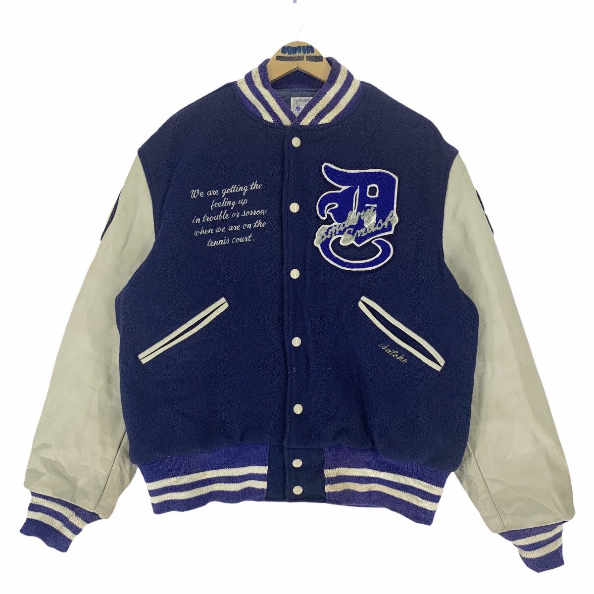 image of Made In USA x Varsity Jacket Vintage 50S Butwin Dokkyo University Leather Varsity Jacket in Navy (S