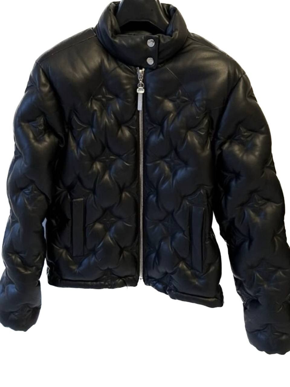 image of Louis Vuitton Monogram Embroidered Leather Puffer Jacket in Black, Men's (Size Small)