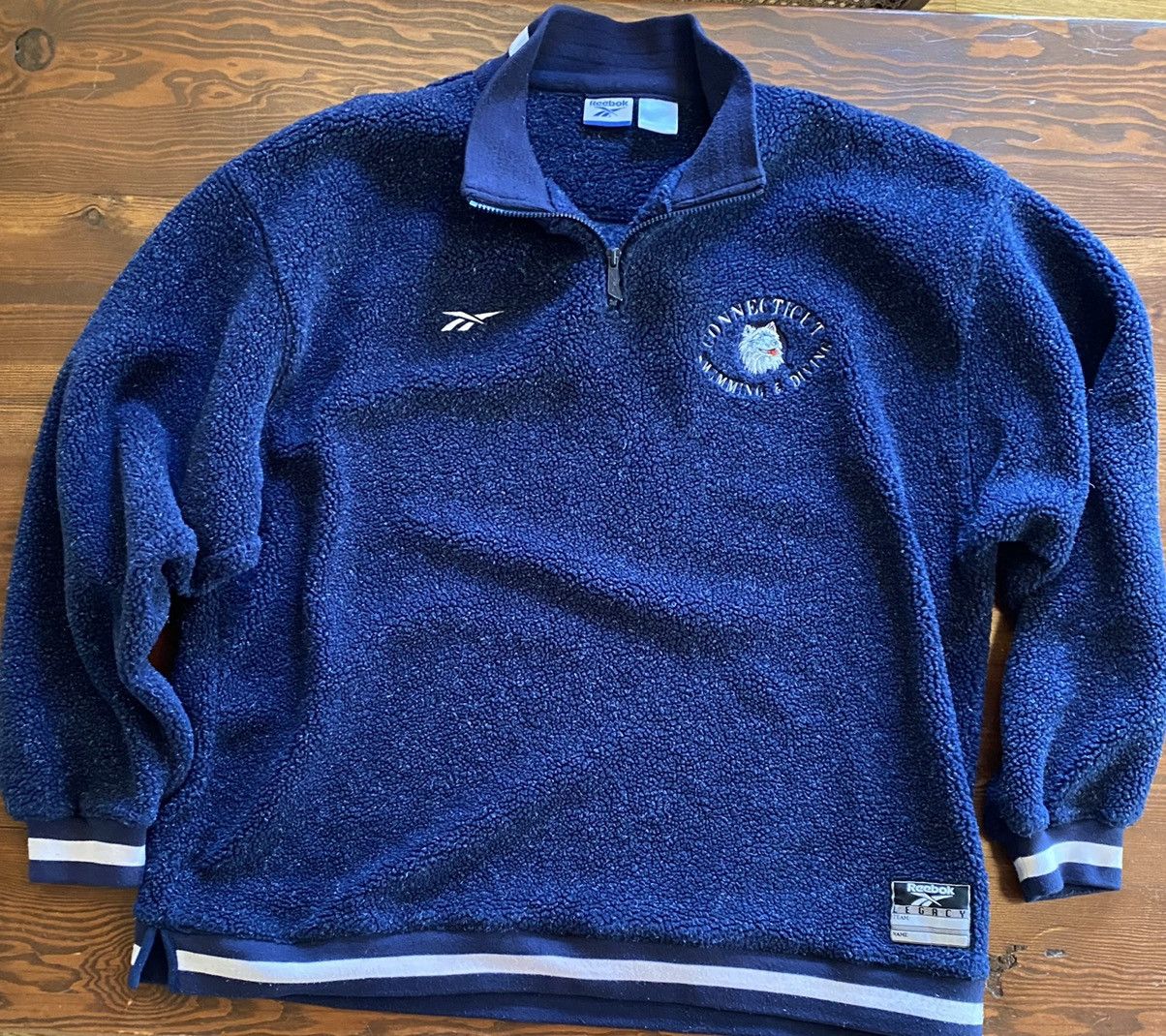 Image of NCAA x Reebok Vintage 90’S Uconn Reebok Deep Pile Fleece Sweatshirt in Navy/White, Men's (Size 2XL)