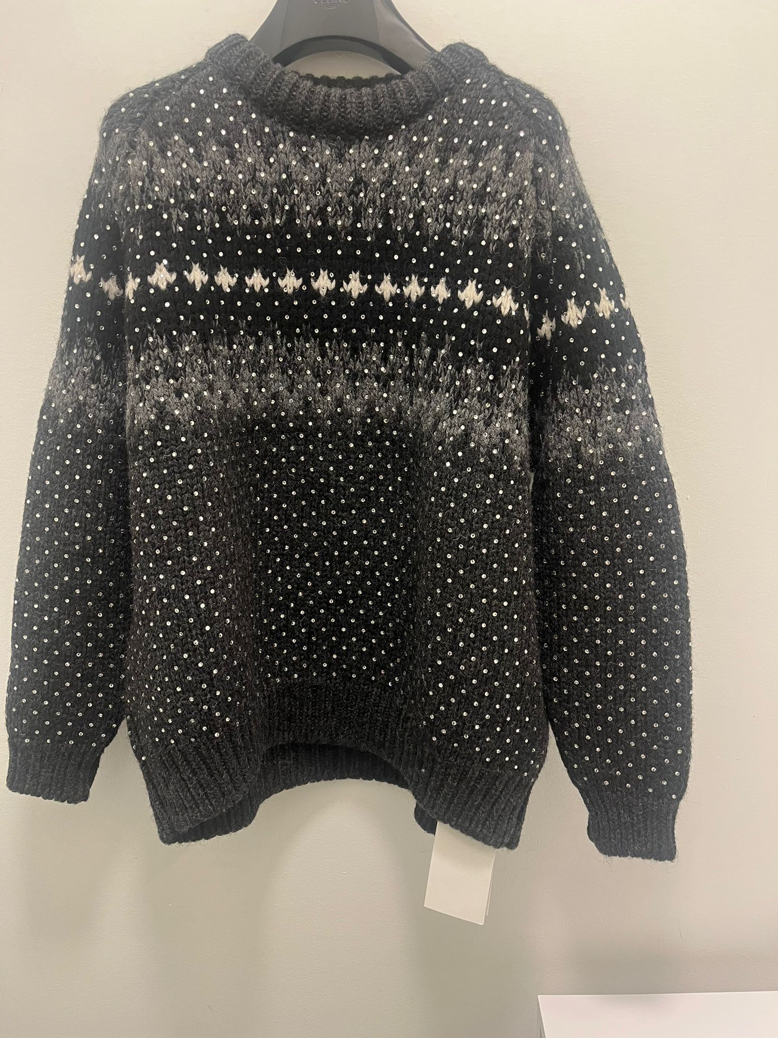 Image of Celine O1W1Db10723 Jewel All Over Fair Isle Knitwear Sweater in Grey/Black, Men's (Size XS)