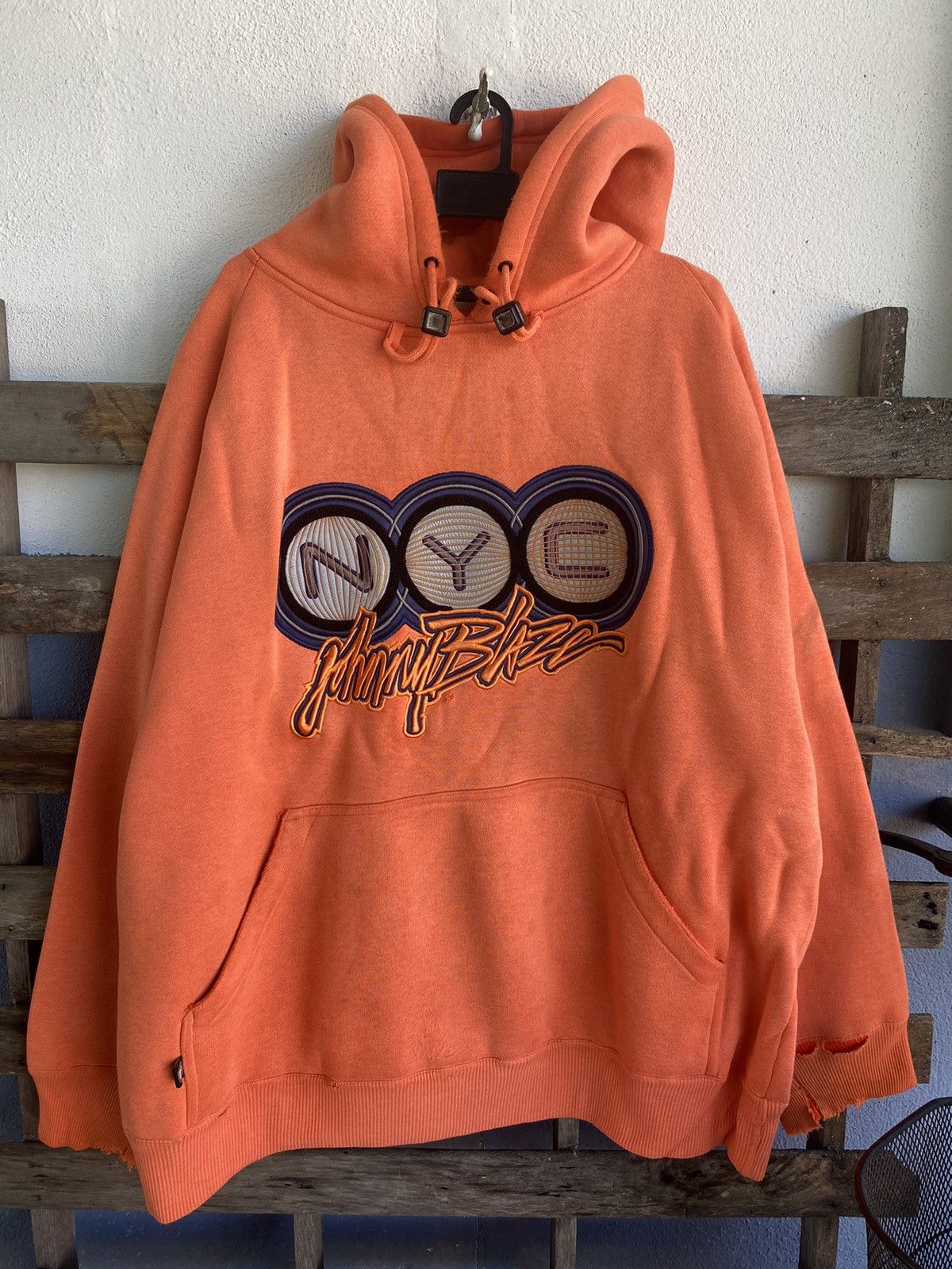 image of Skategang x Vintage Johnny Blaze Nyc Wu Tang Rap Men Distressed Hoodie in Orange (Size Large)
