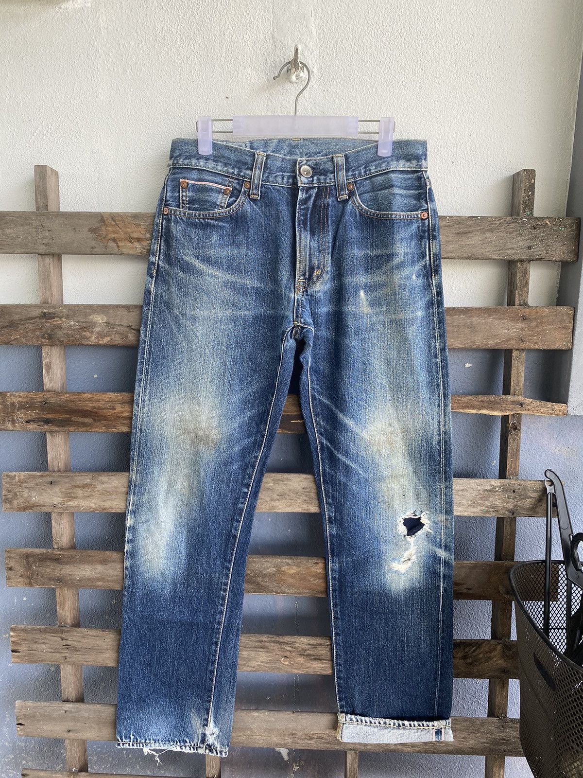 image of Uniqlo x Vintage S002 Selvedge Distressed Jeans in Blue, Men's (Size 29)