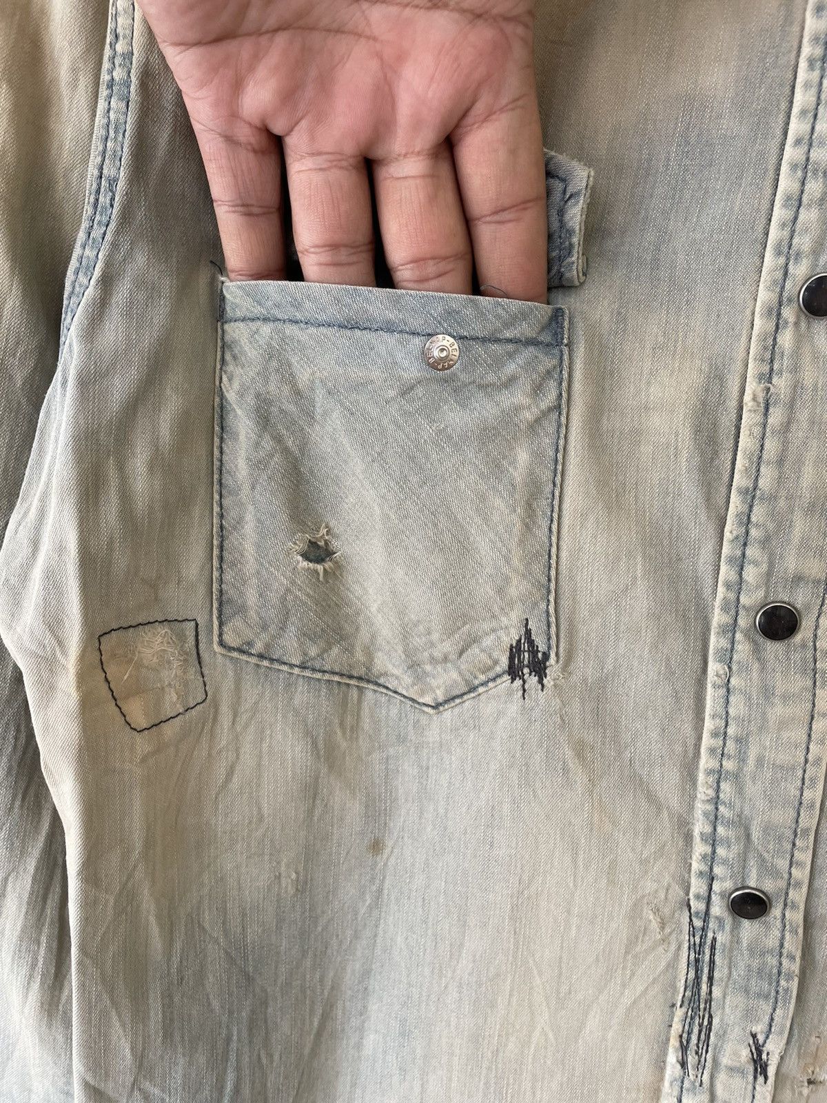 Japanese Brand BORO SASHIKO DELAY BY UFIN AND SONS CHAMBRAY Size US M / EU 48-50 / 2 - 13 Thumbnail