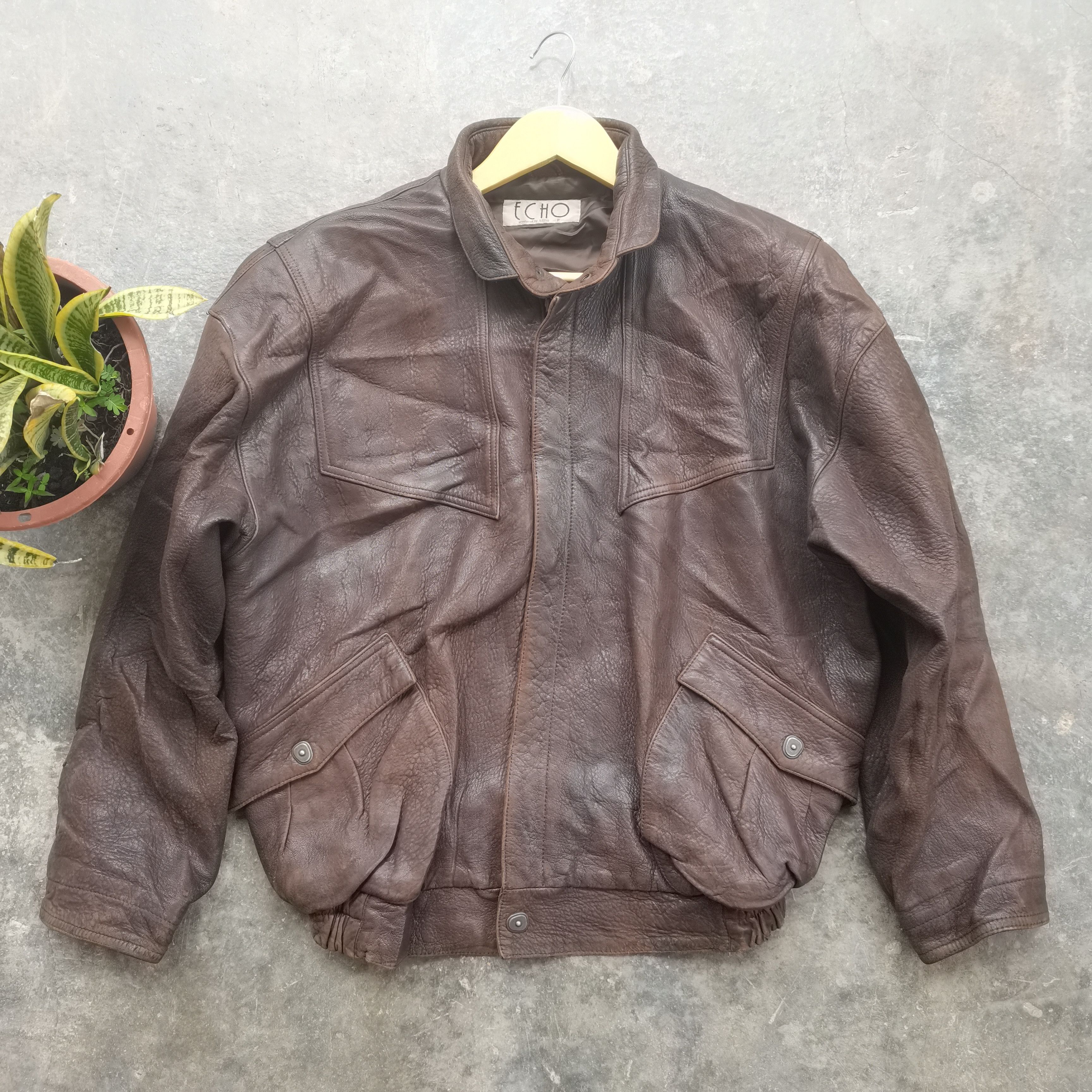 Genuine Leather × Vintage Steal🔥Vintage 90's ECHO Genuine Leather Korean Style Jacket Size US XL / EU 56 / 4 - 2 Thumbnail