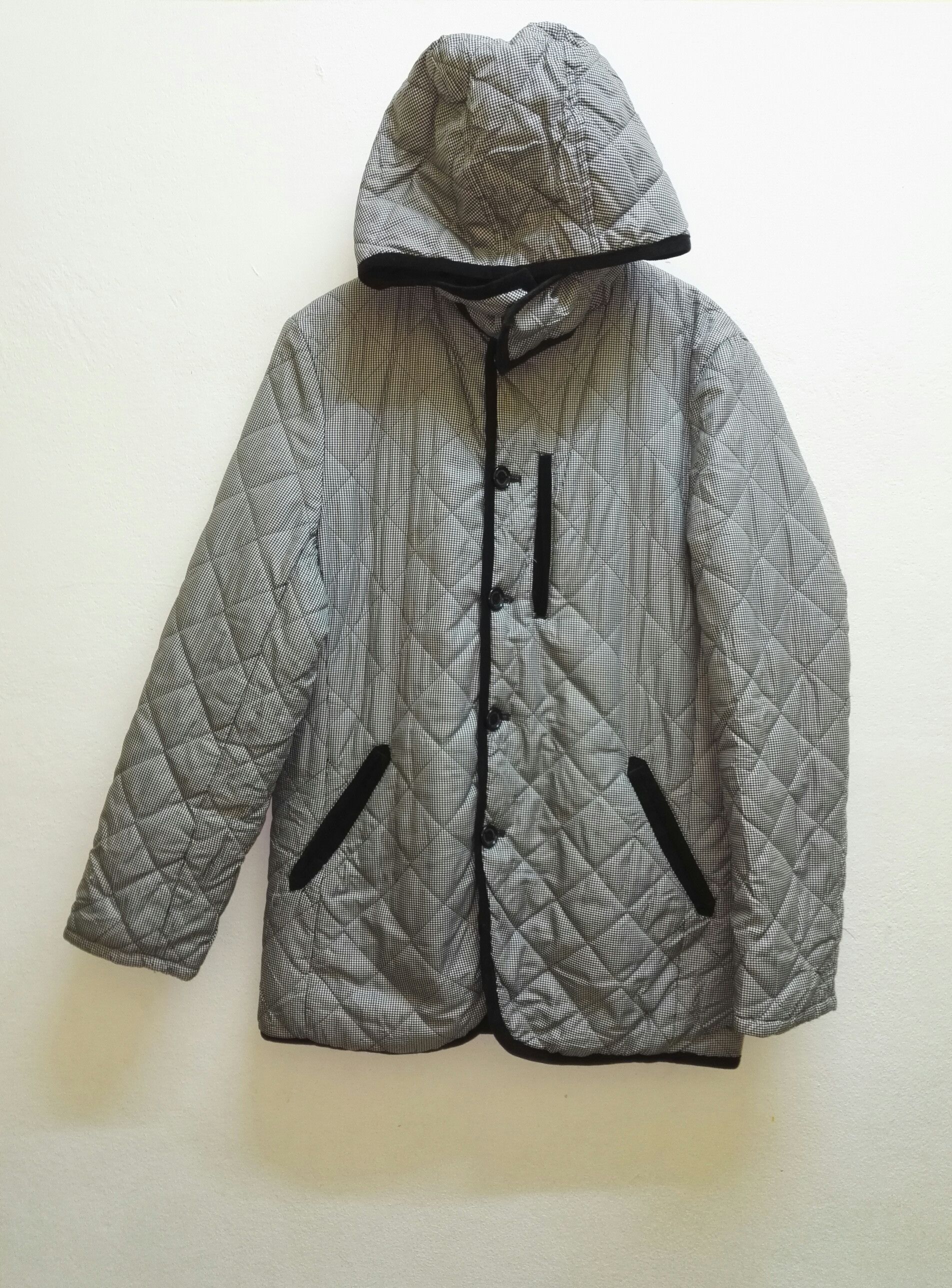 image of Takeo Kikuchi Pullover Puffer Jacket Hoodie Button in Silver, Men's (Size Medium)