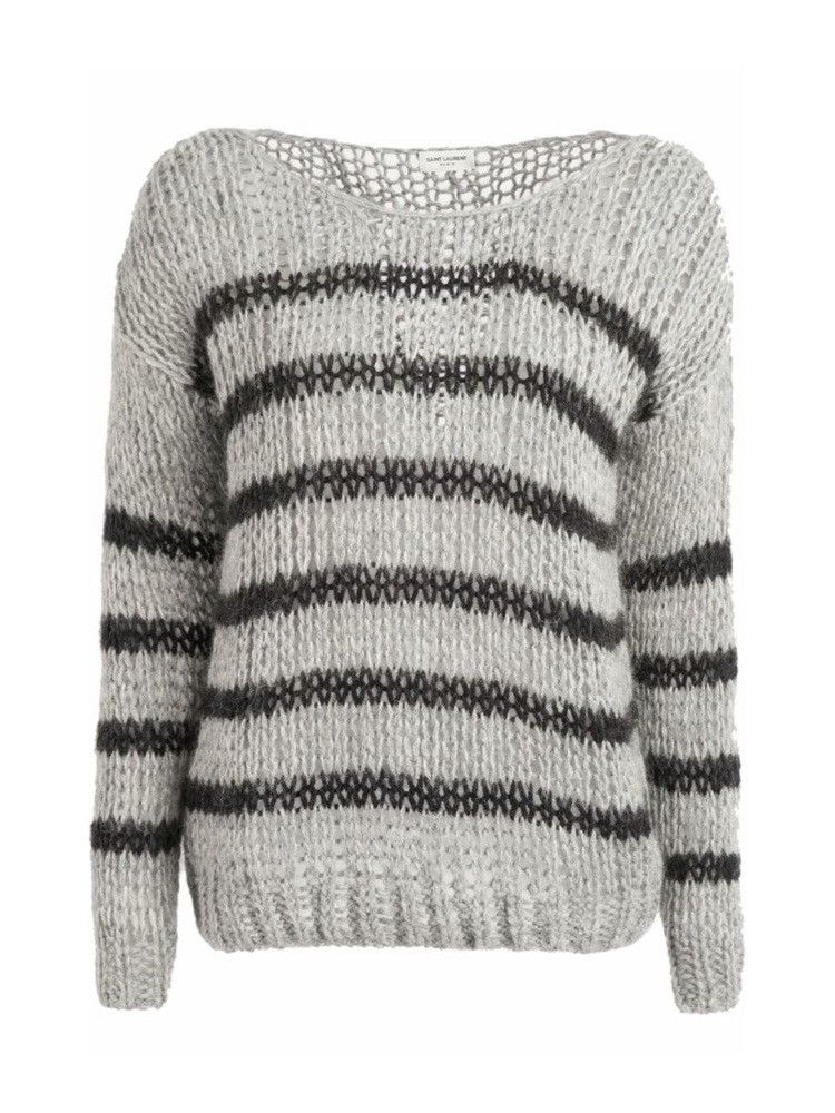 image of Saint Laurent Paris Saint Laurent Cracked Trash Destroyed Wool Grey Sweater, Men's (Size XS)