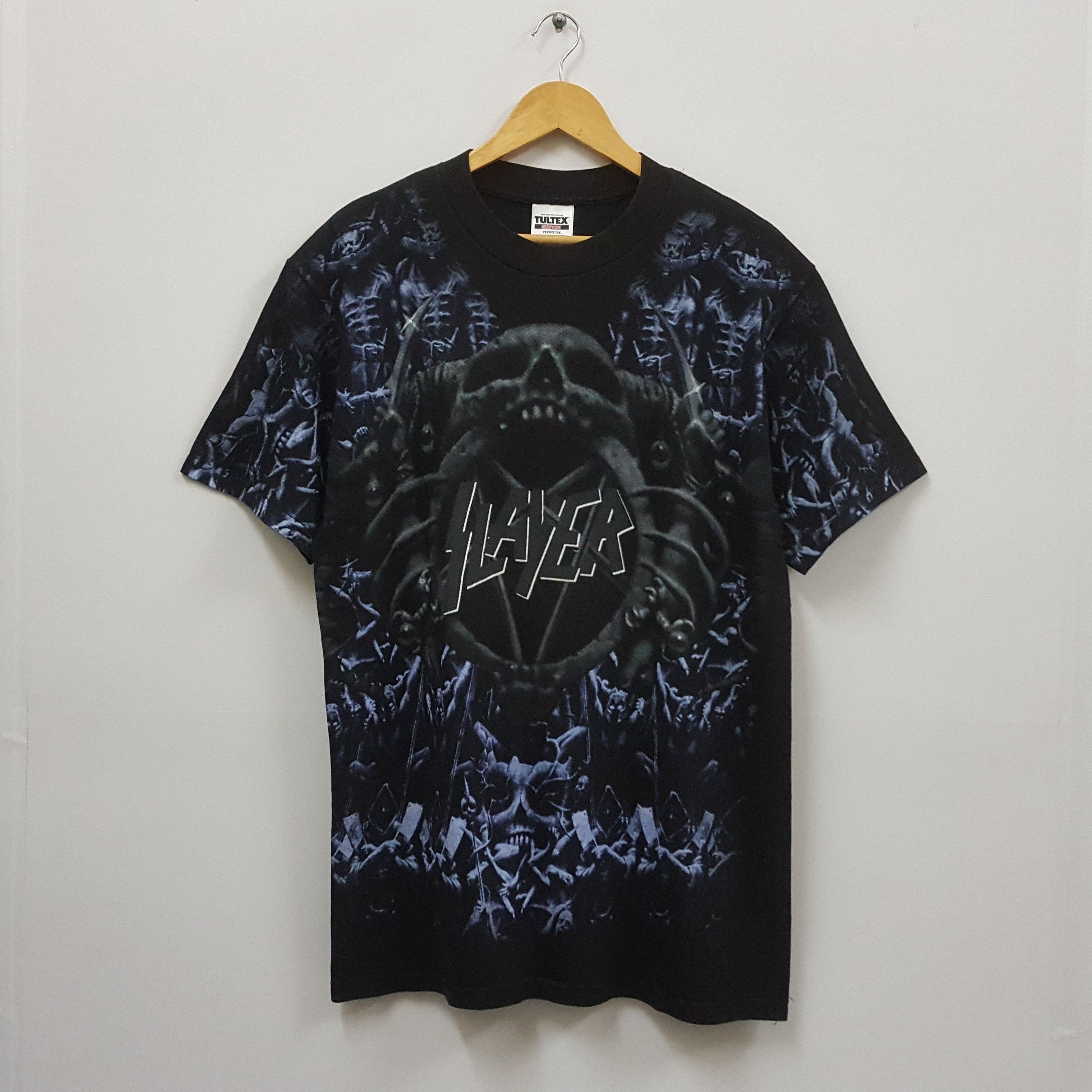 Band Tees × Slayer × Vintage Vintage 90's SLAYER American metal band full print t-shirt Size US L / EU 52-54 / 3 - 1 Thumbnail