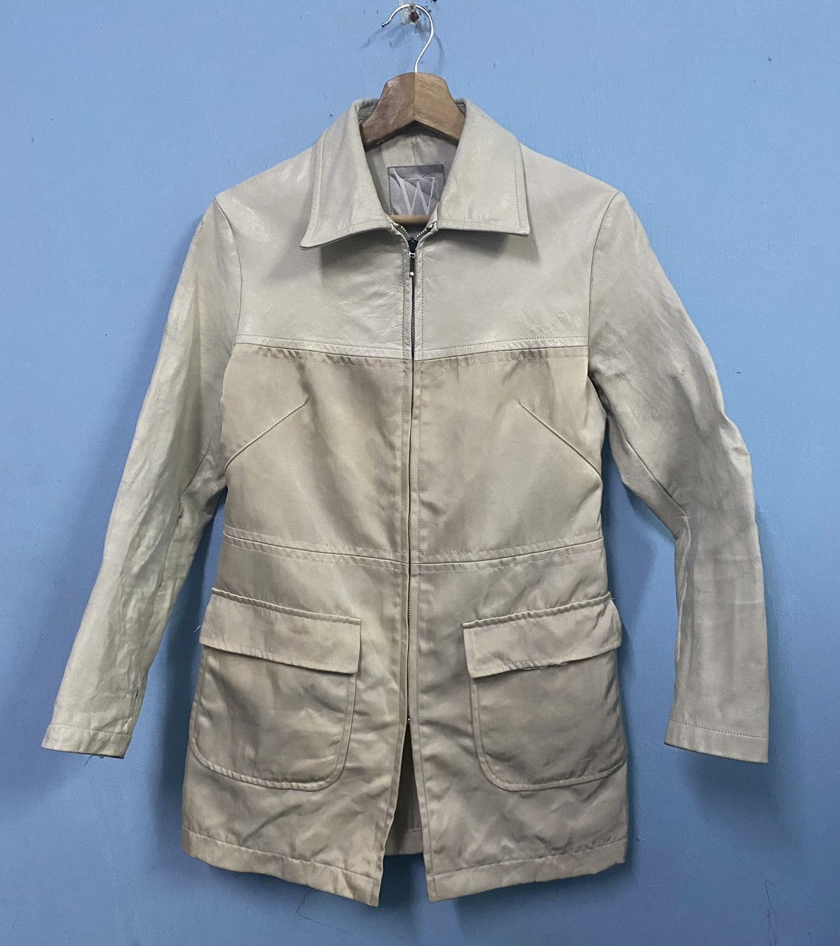 image of Archival Clothing x Yohji Yamamoto Vintage Workshop By Yohji Yamamoto Sleeve Leather Jacket in Whit