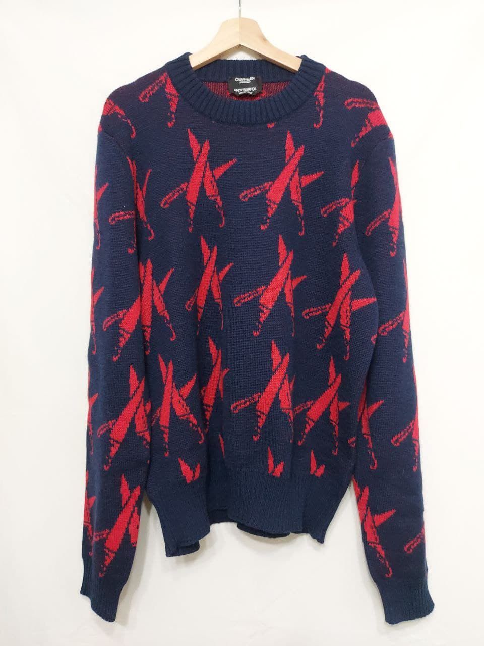 image of Andy Warhol x Calvin Klein 205W39Nyc Knives Jacquard Sweater in Navy Blue Red, Men's (Size XL)