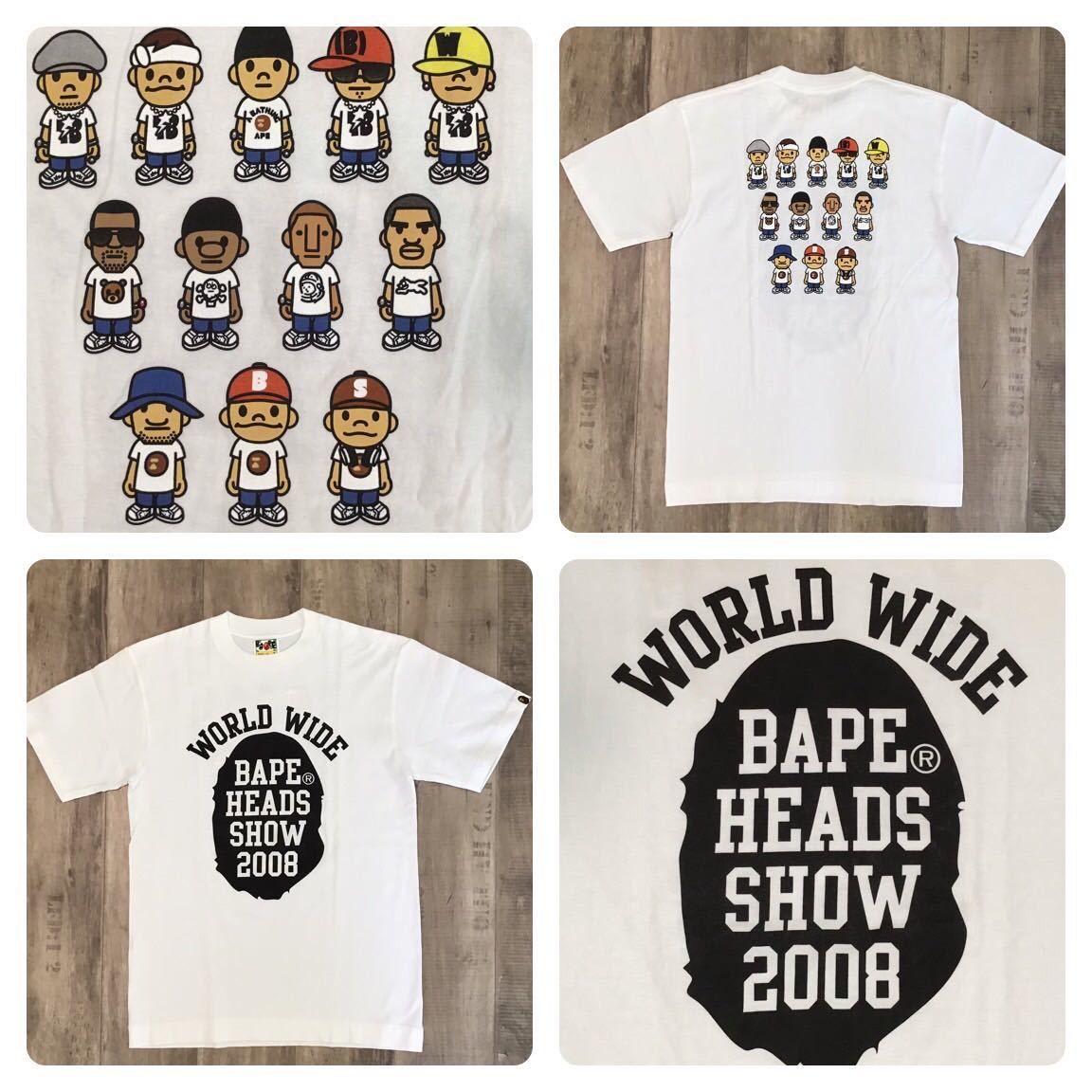 image of Bape Heads Show 2008 T-Shirt Pharrell Kanye Nerd Nigo in White, Men's (Size Small)