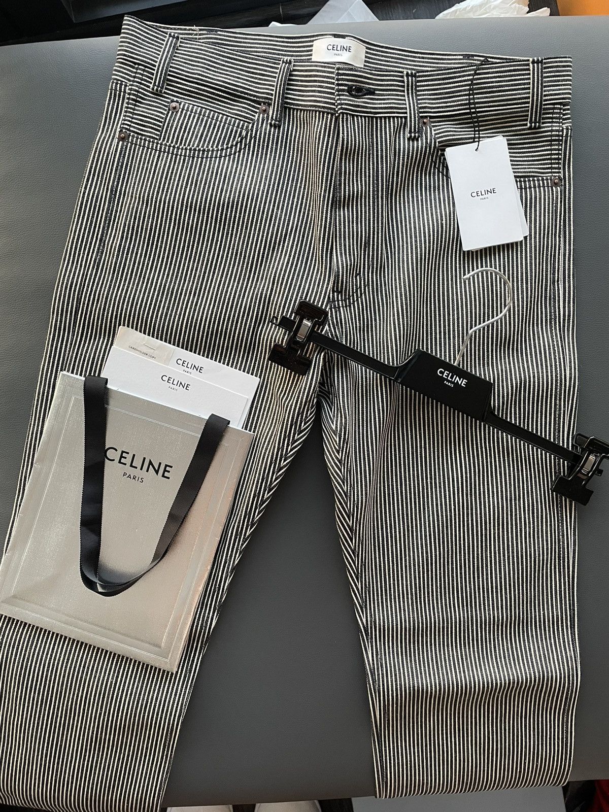 Image of Celine x Hedi Slimane Super Runway Hedi Slim Low Rise Skinny Pant in Striped, Men's (Size 33)