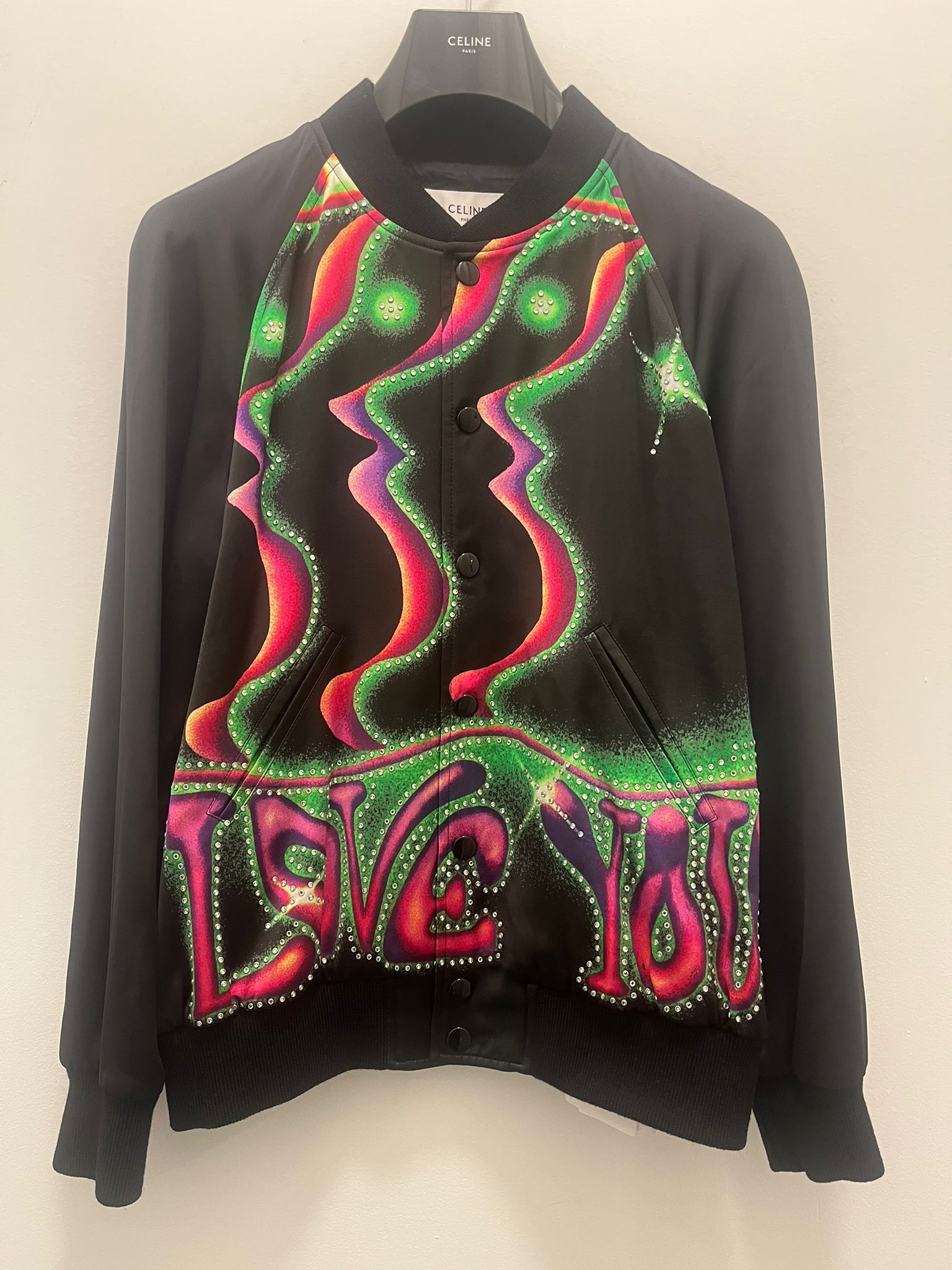 o1w1db10723 I Love You Bomber Jacket in Black / Multicolor