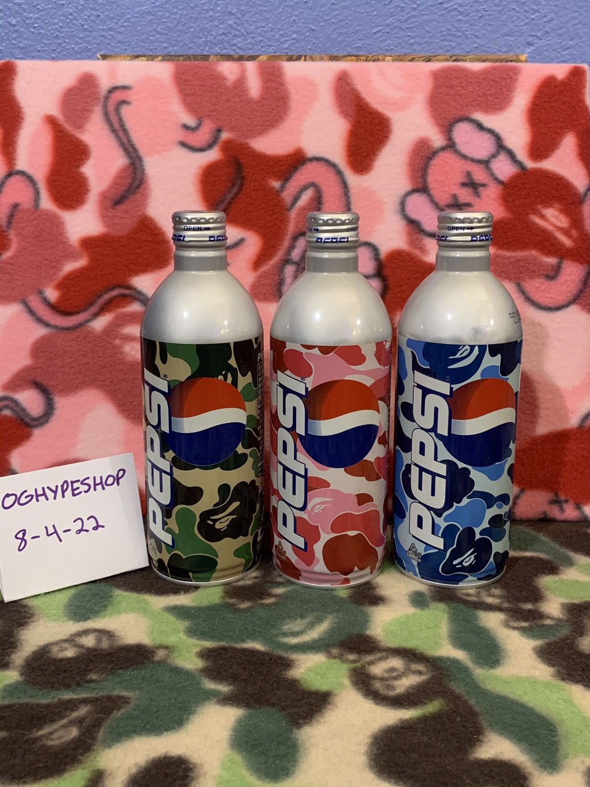 image of 3 Bape Pepsi Cans 2001 in Camo, Men's