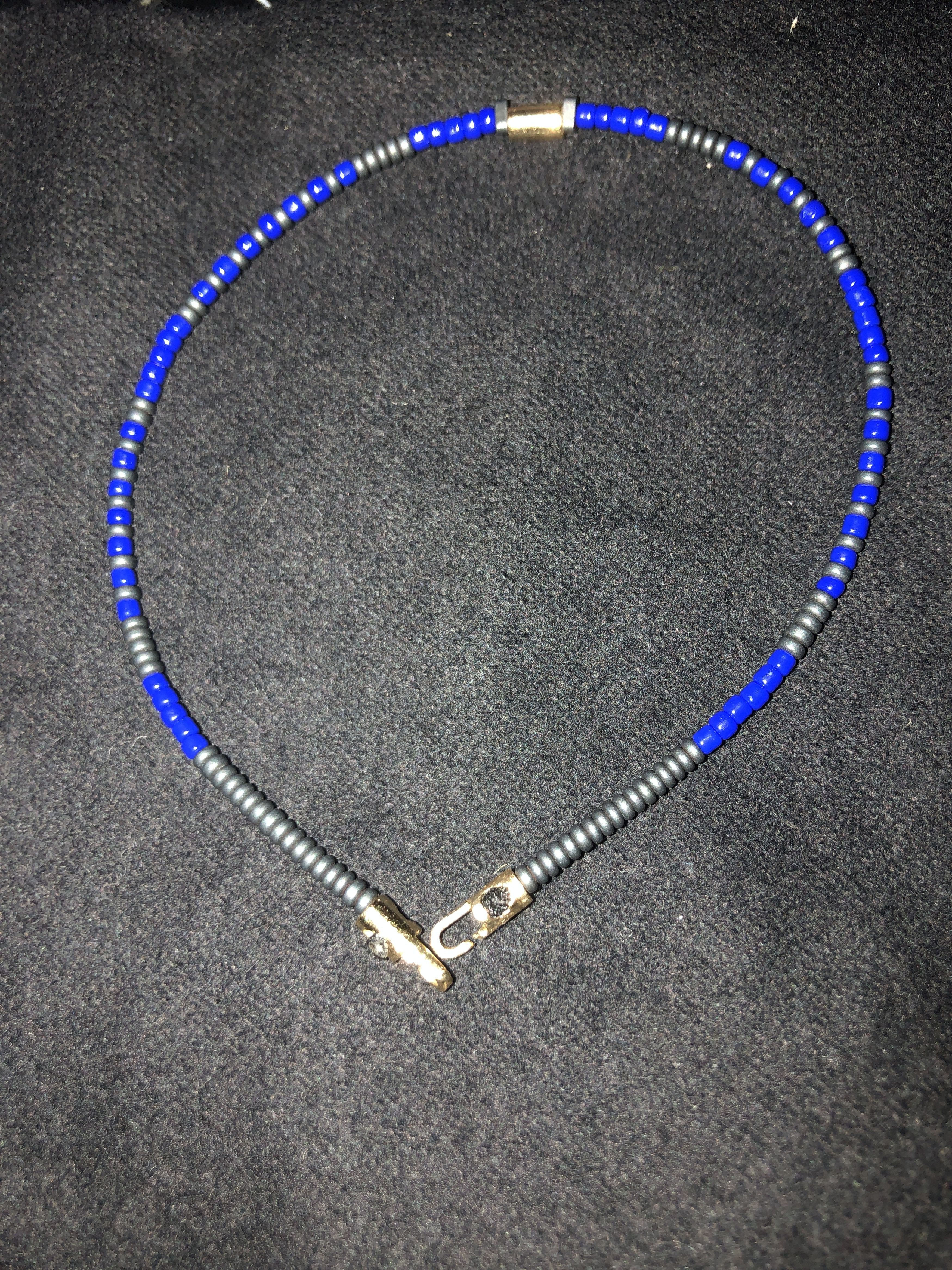 image of New Luis Morais Gold Blue Black Bead Bracelet Hooked in Gold Black Blue, Men's