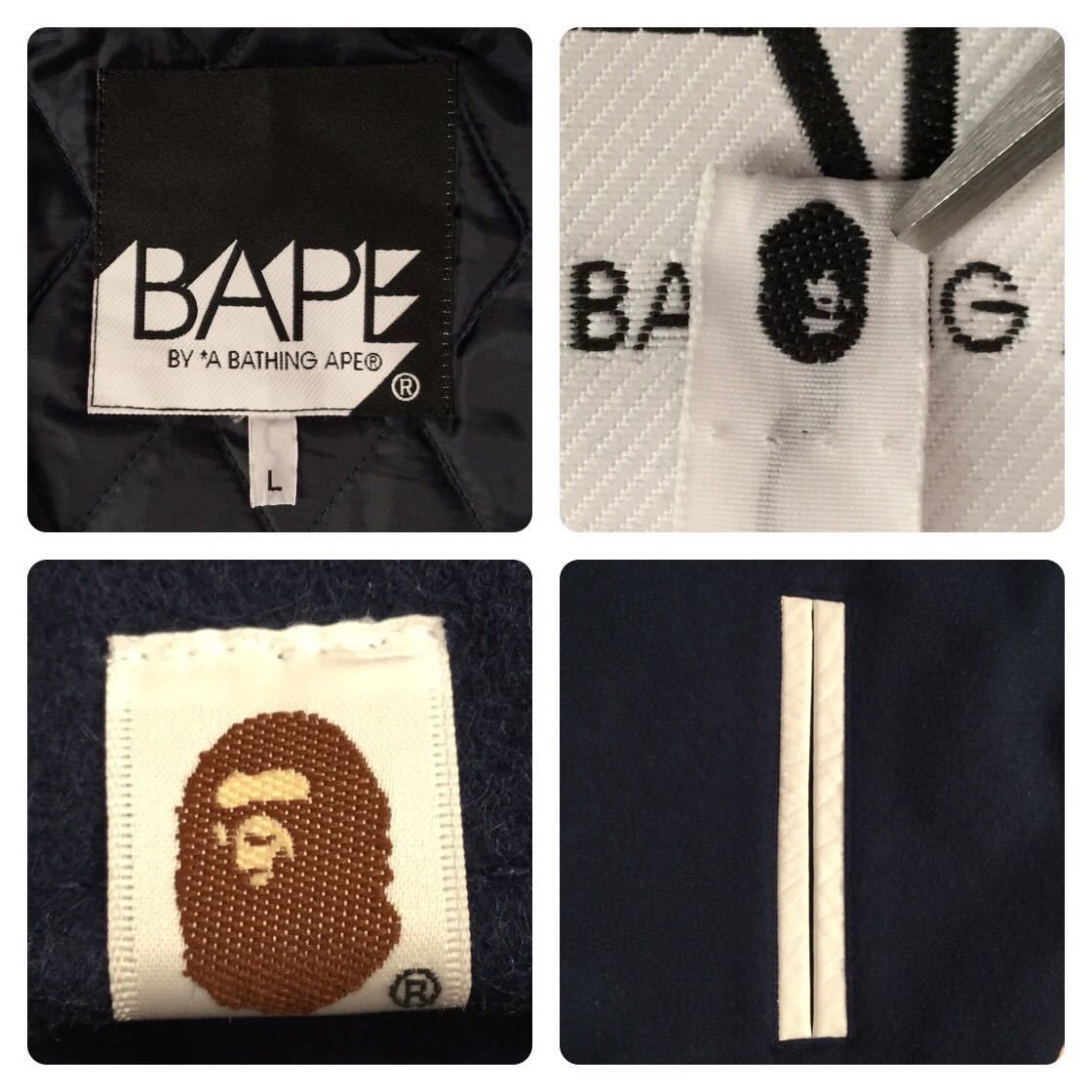 Bape BAPE Sleeve leather BAPE LOGO varsity jacket navy Size US L / EU 52-54 / 3 - 8 Thumbnail