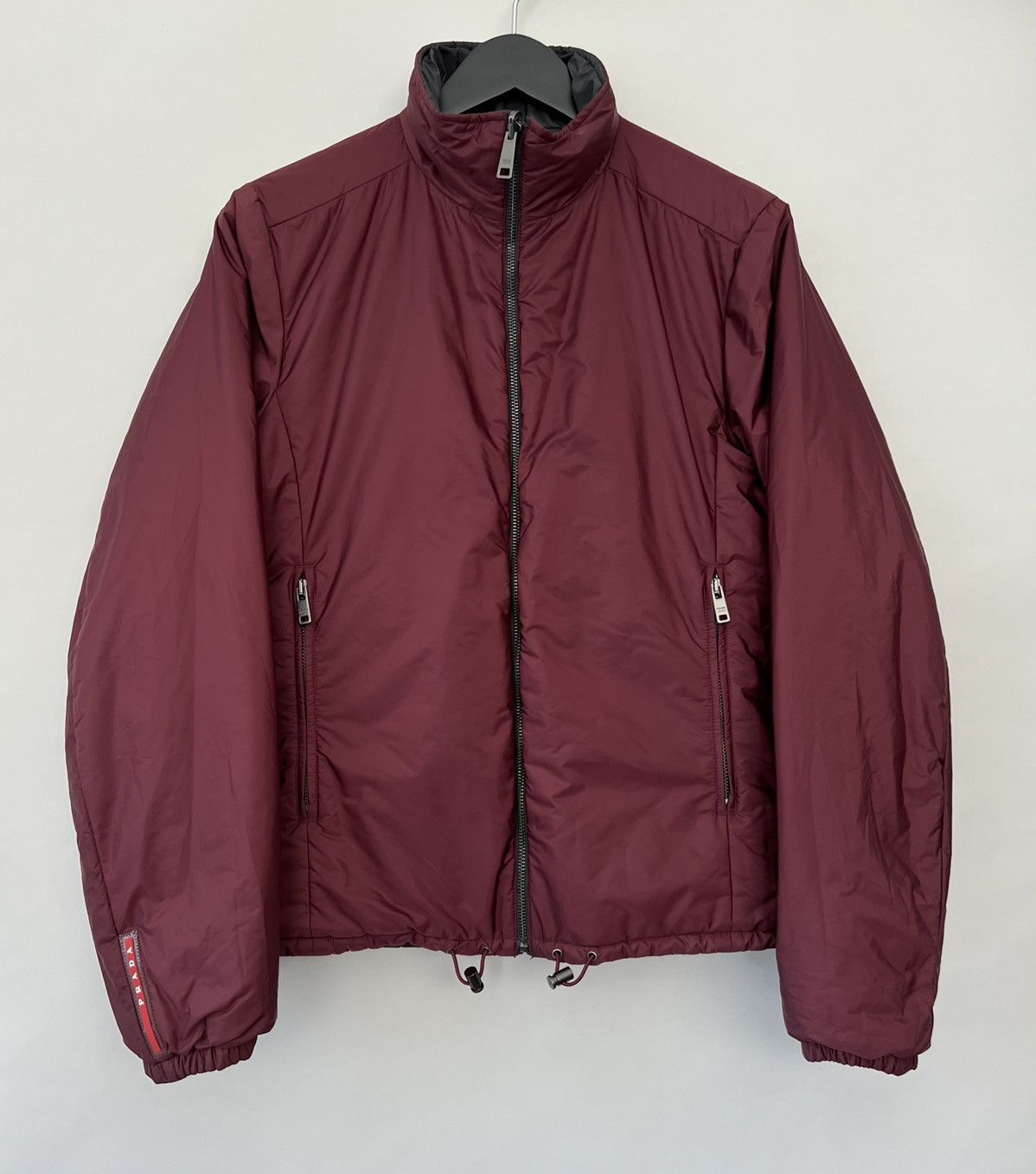 image of Prada Nylon Padded Reversible Jacket in Black/Burgundy, Men's (Size Small)