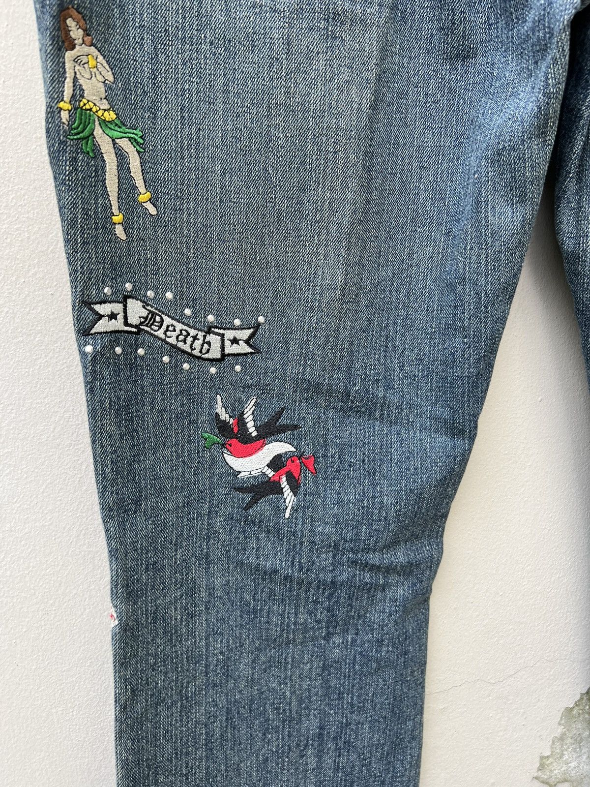 Vintage Semantic Design Japan Embroidery Denim Flare Jeans Size US 31 - 17 Thumbnail