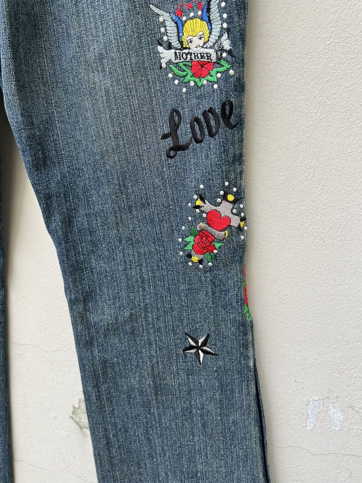 Vintage Semantic Design Japan Embroidery Denim Flare Jeans Size US 31 - 20 Thumbnail